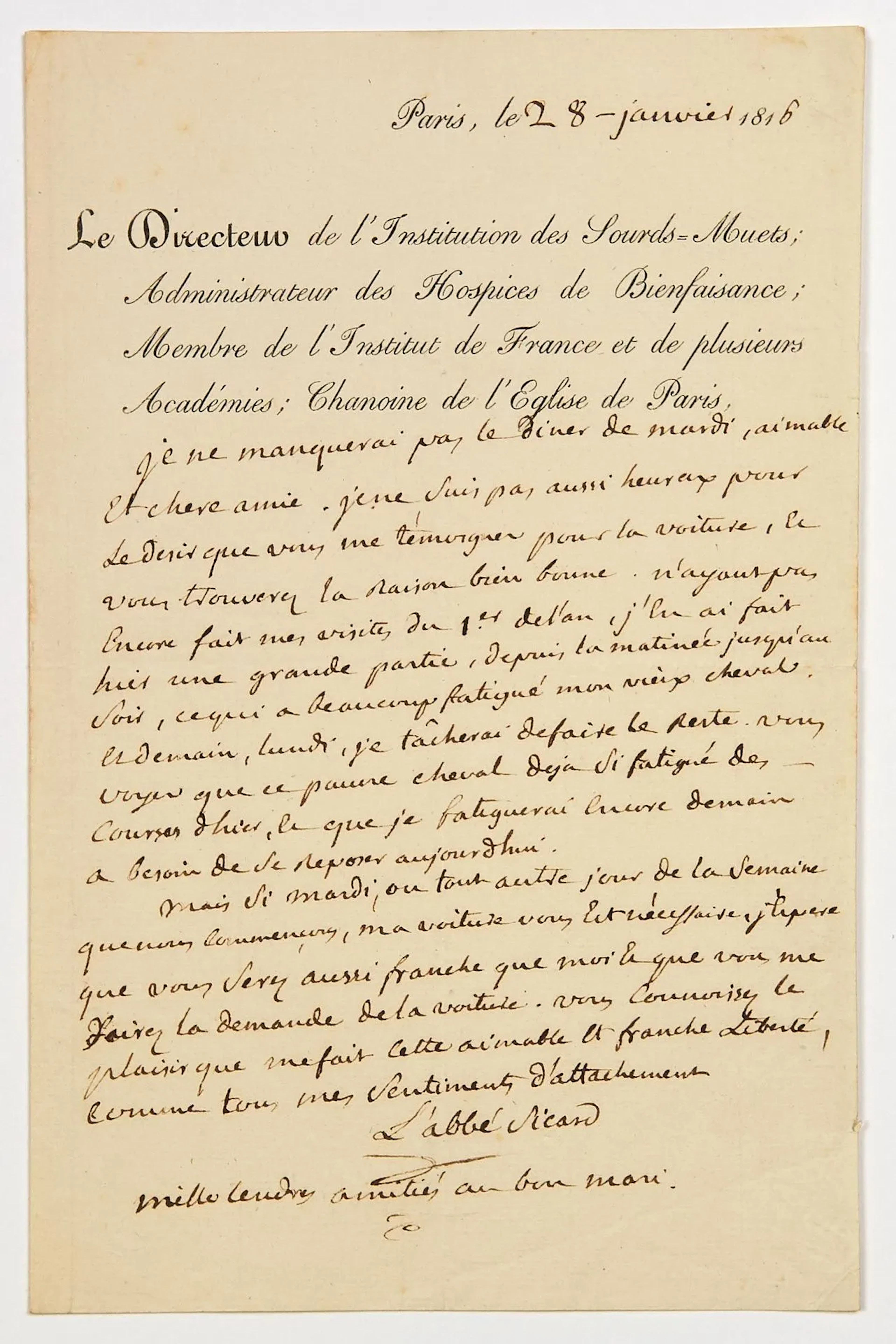 Abbé SICARD (Roch Ambroise Cucurron dit) Priest, Famous teac - Lot 478