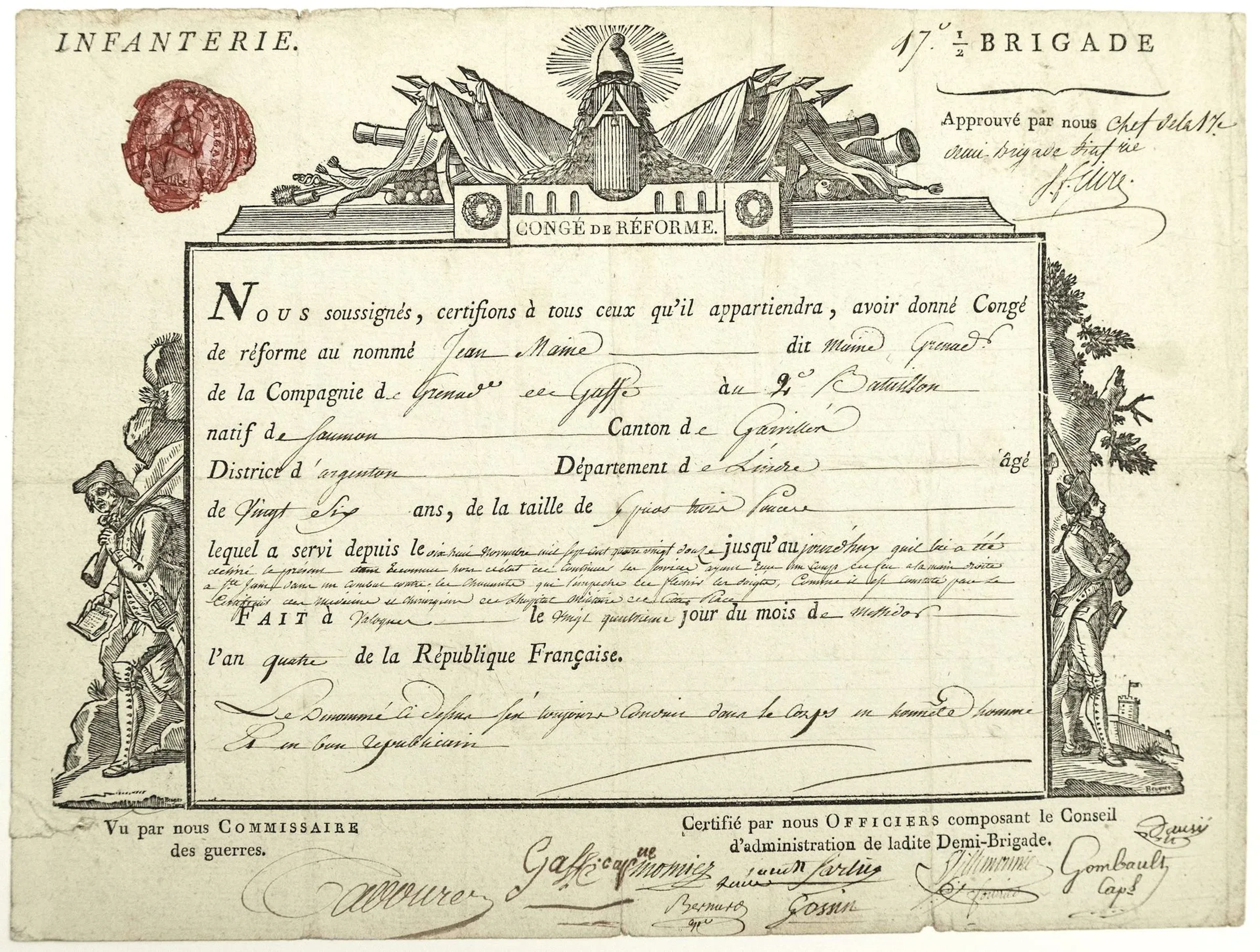 MANCHE. 1796. CHOUANS. Military discharge signed by the Coun - Lot 251
