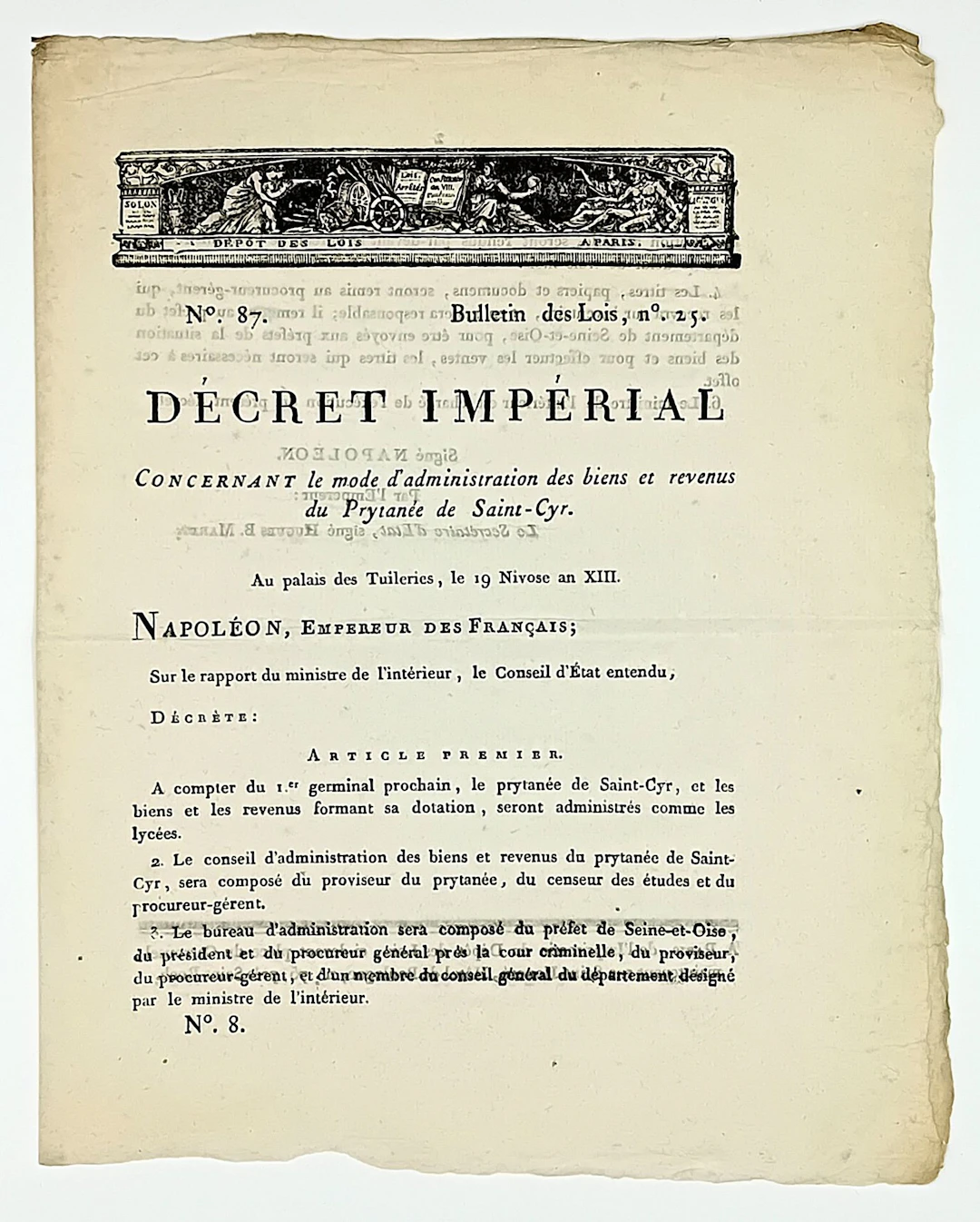 PRYTANÉE DE SAINT-CYR. "Décret impérial concernant le mode d - Lot 353