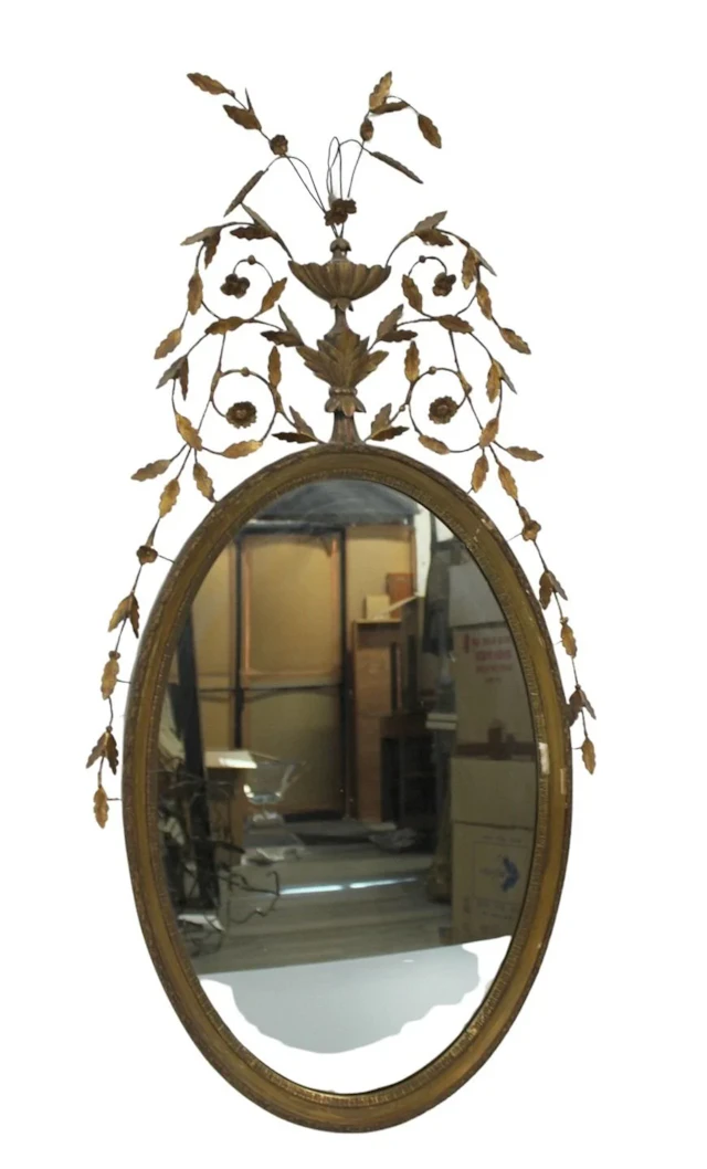 Antique Carved & Giltwood Oval Mirror.