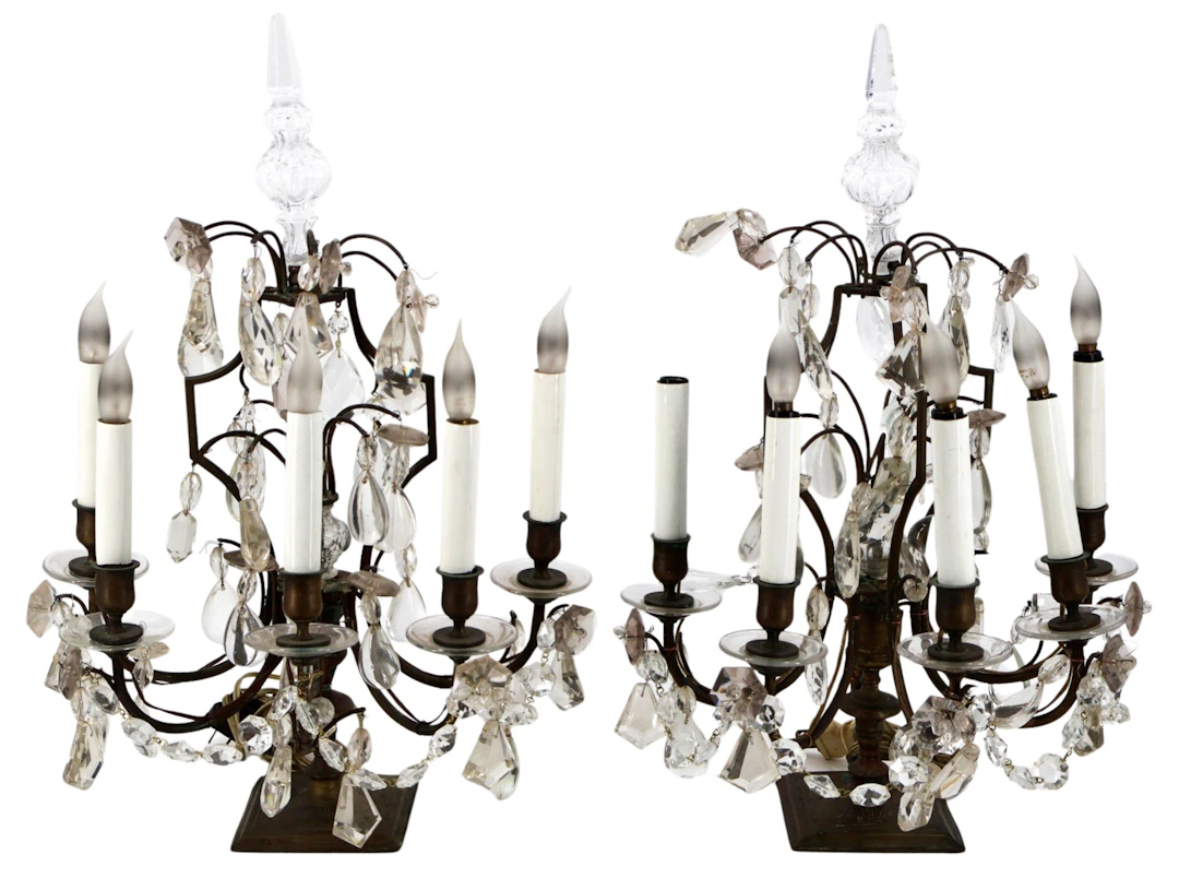 Antique Pair of Bronze & Crystal Girondelles.