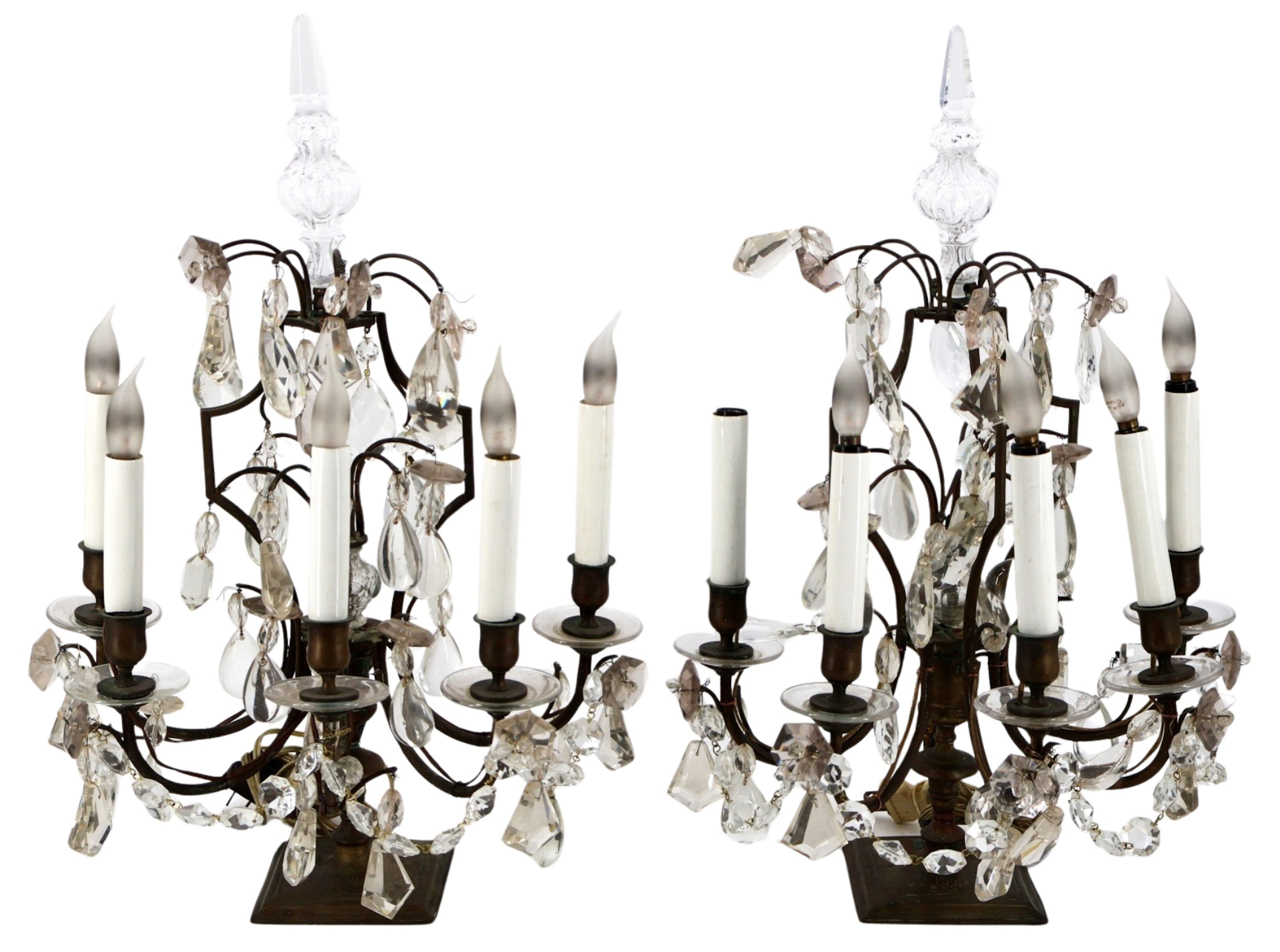 Antique Pair of Bronze & Crystal Girondelles.