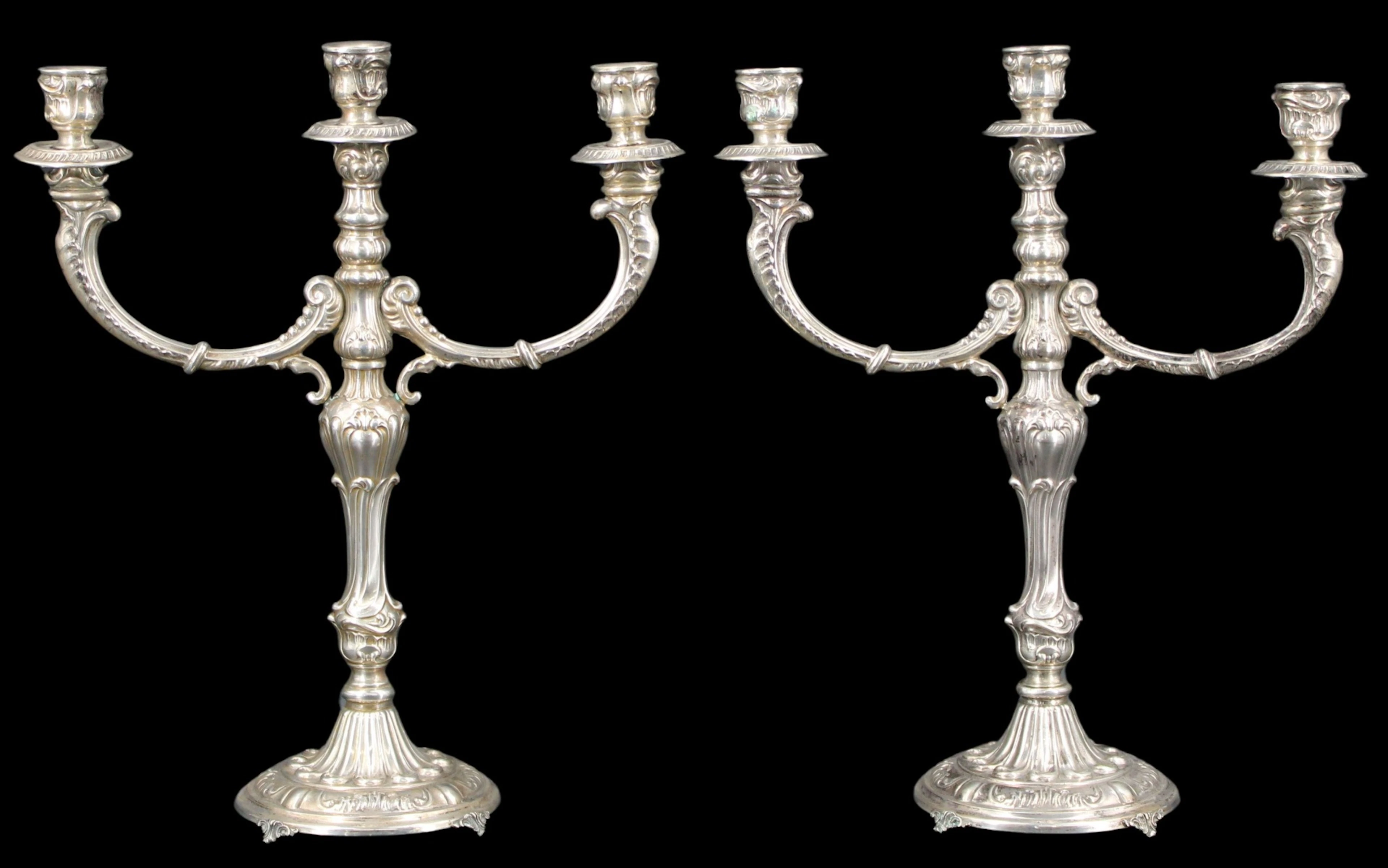 SILVER. Pair of Italian .800 Silver Candelabra.