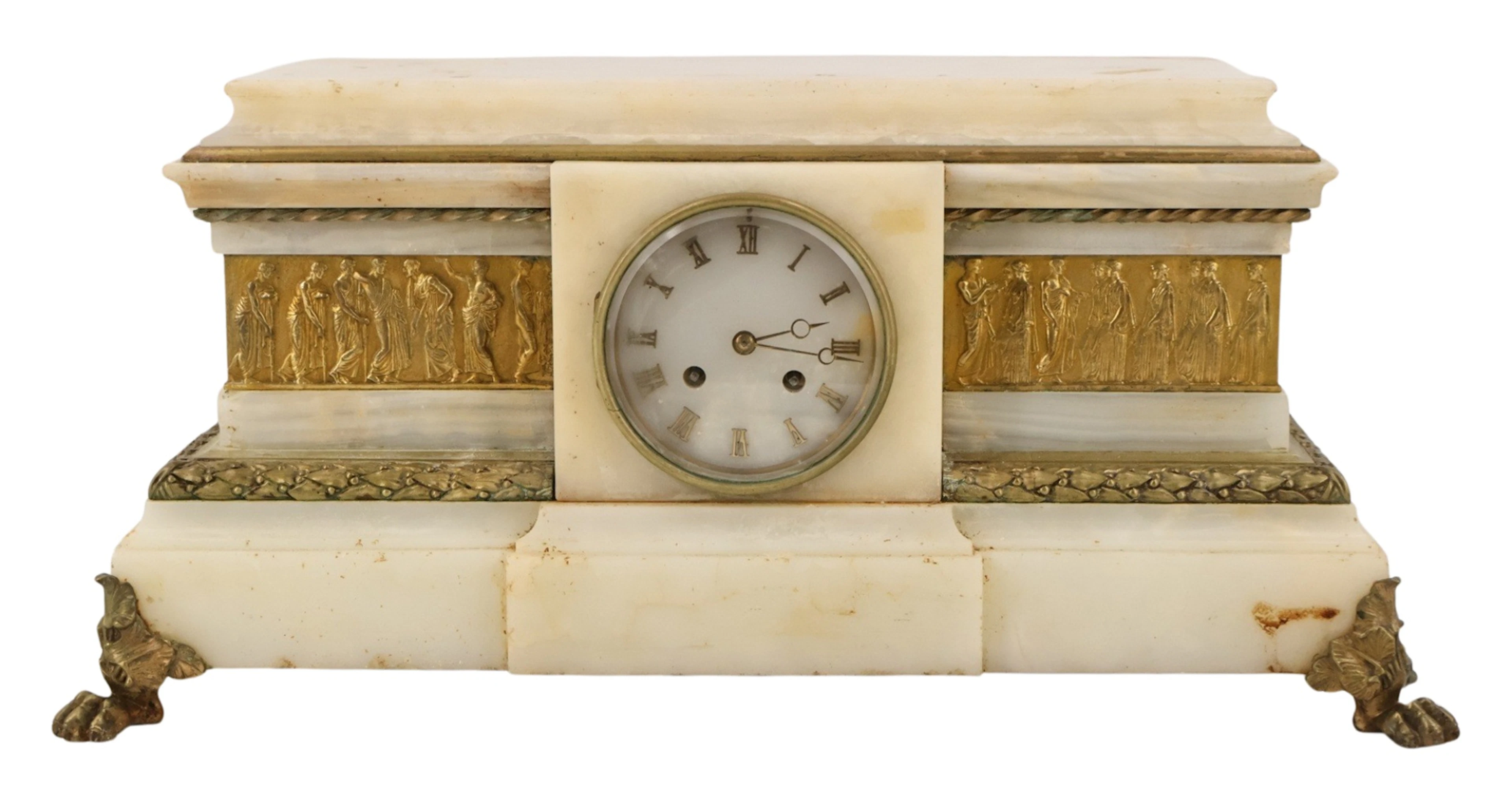 Large French Bronze Mounted Alabaster Clock.
