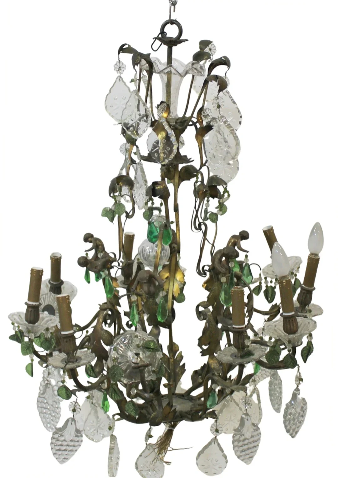 Large Bronze and Crystal Chandelier with Figures.