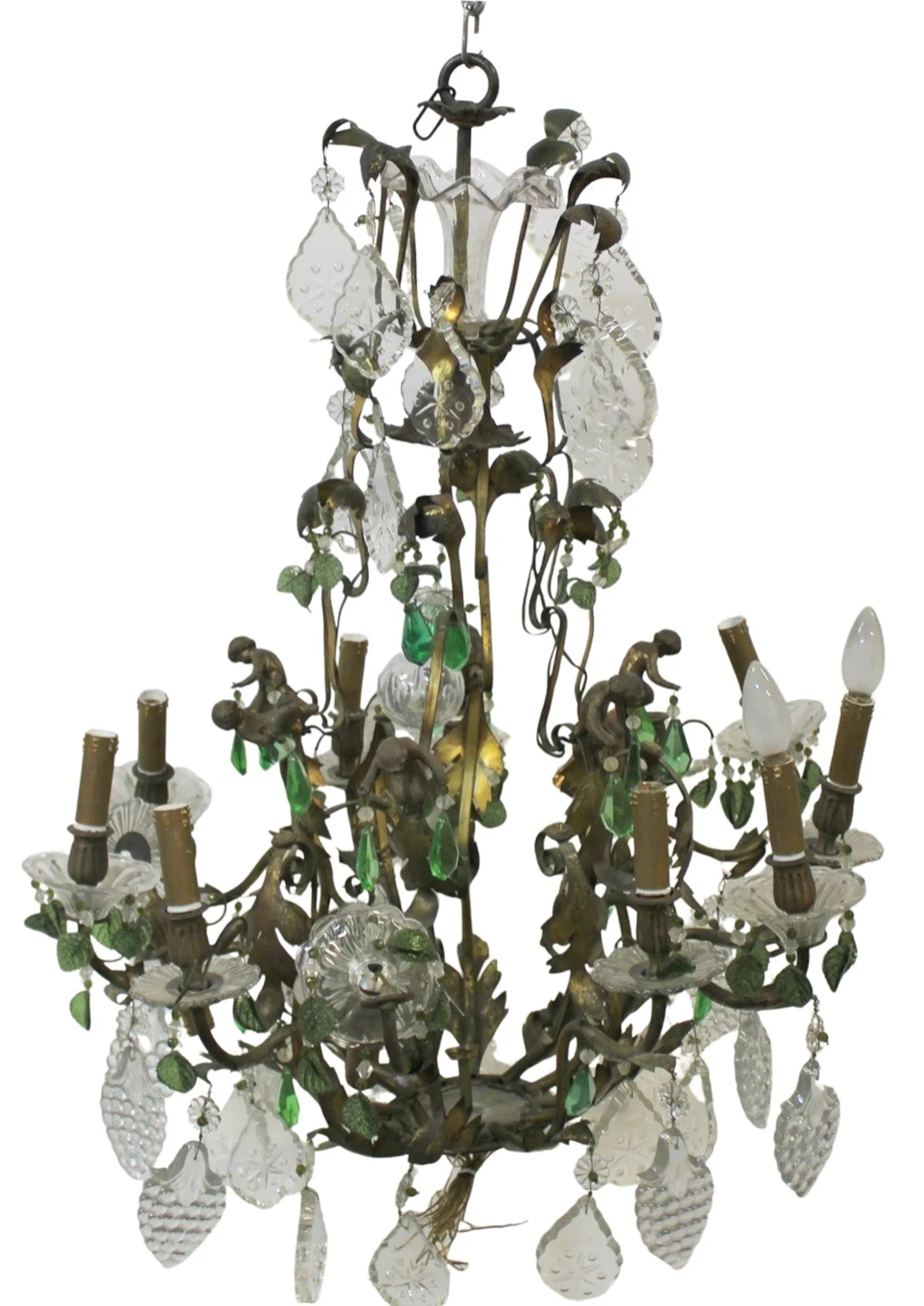 Large Bronze and Crystal Chandelier with Figures.