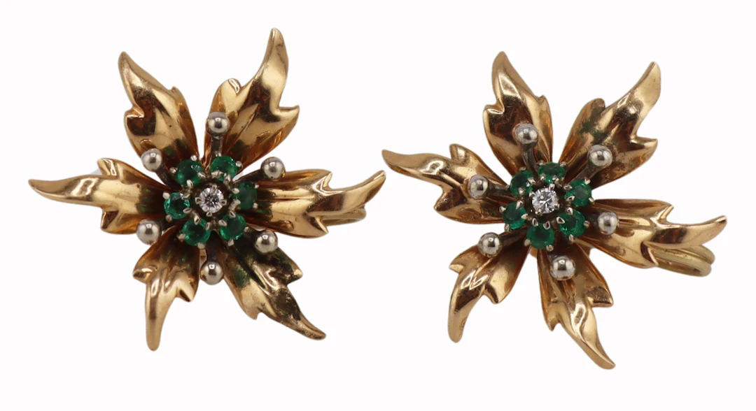 JEWELRY. Tiffany & Co. 14kt Gold Emerald & Diamond