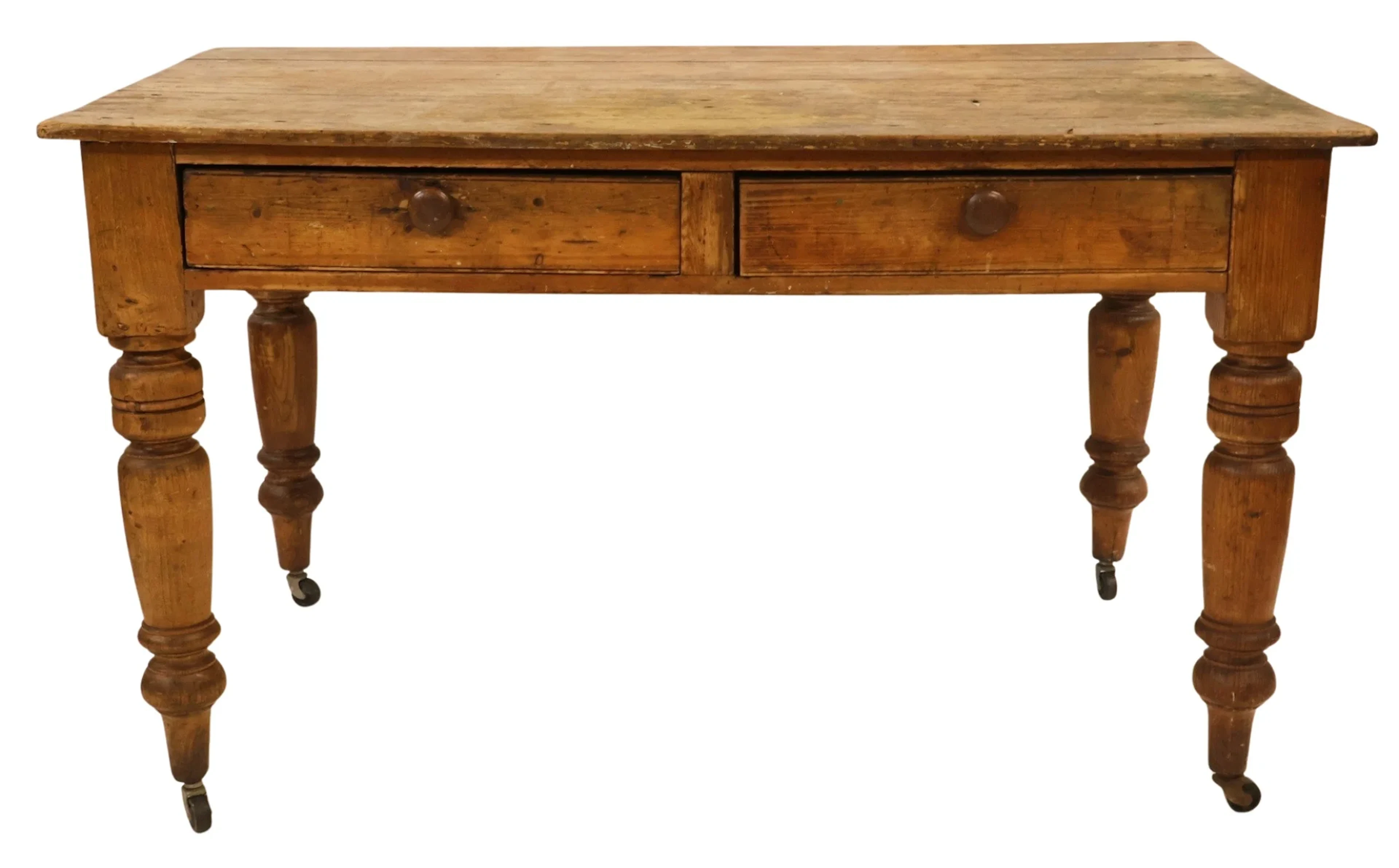 Antique Pine Country 2 Drawer Table.