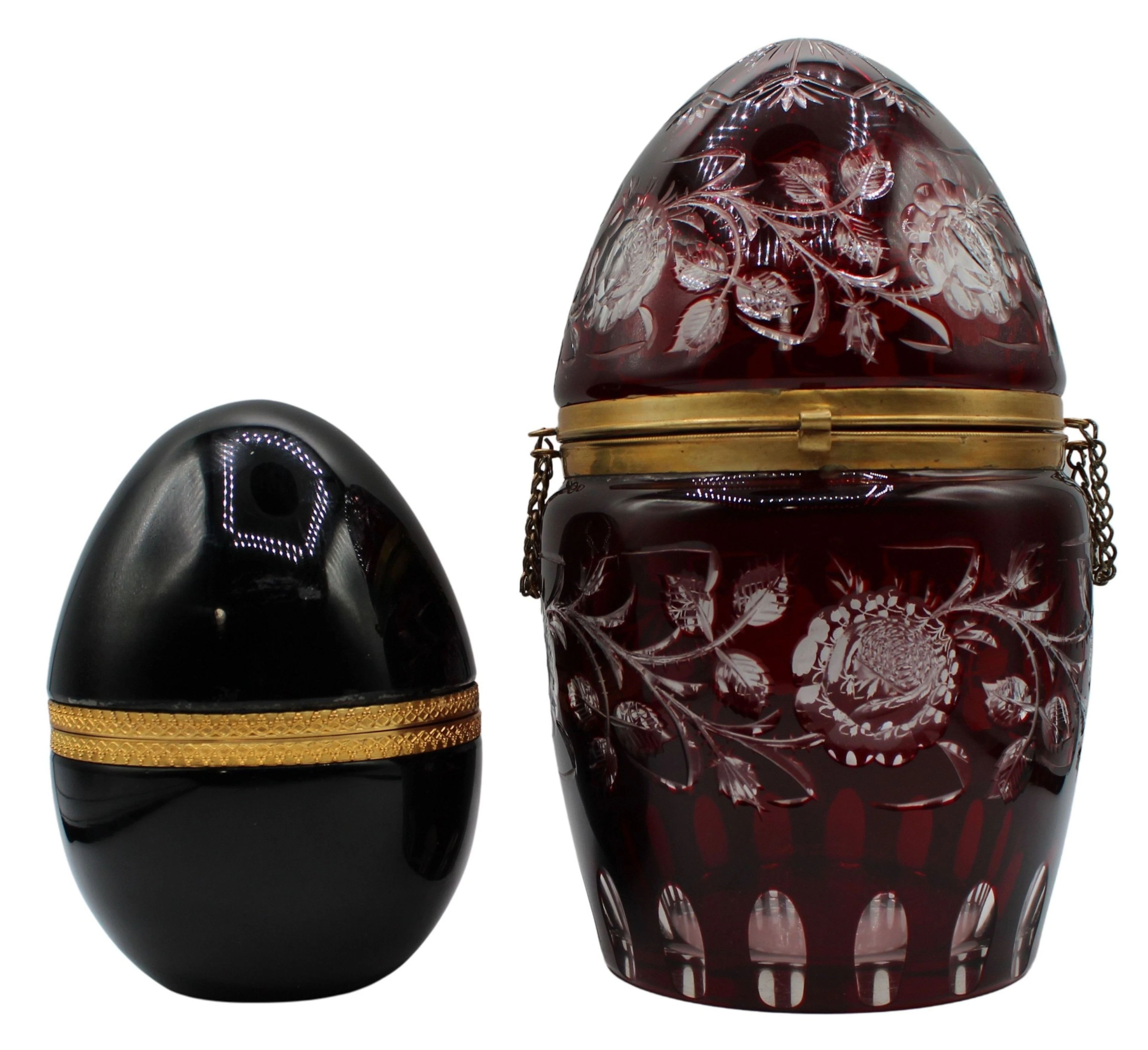 (2) Antique Egg Form Colored Glass Boxes.