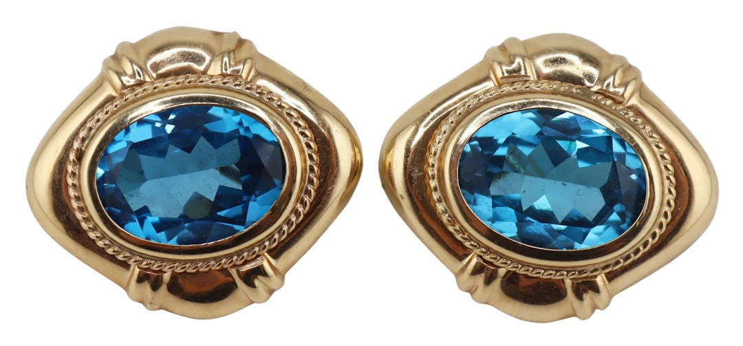 JEWELRY. SMGF 12.5kt Gold and Blue Gem Earrings.