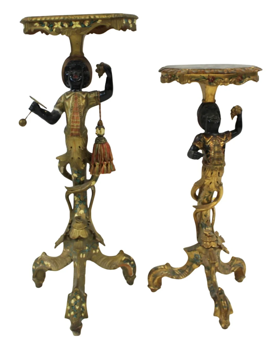 2 Antique Venetian Carved & Painted Blackamoor