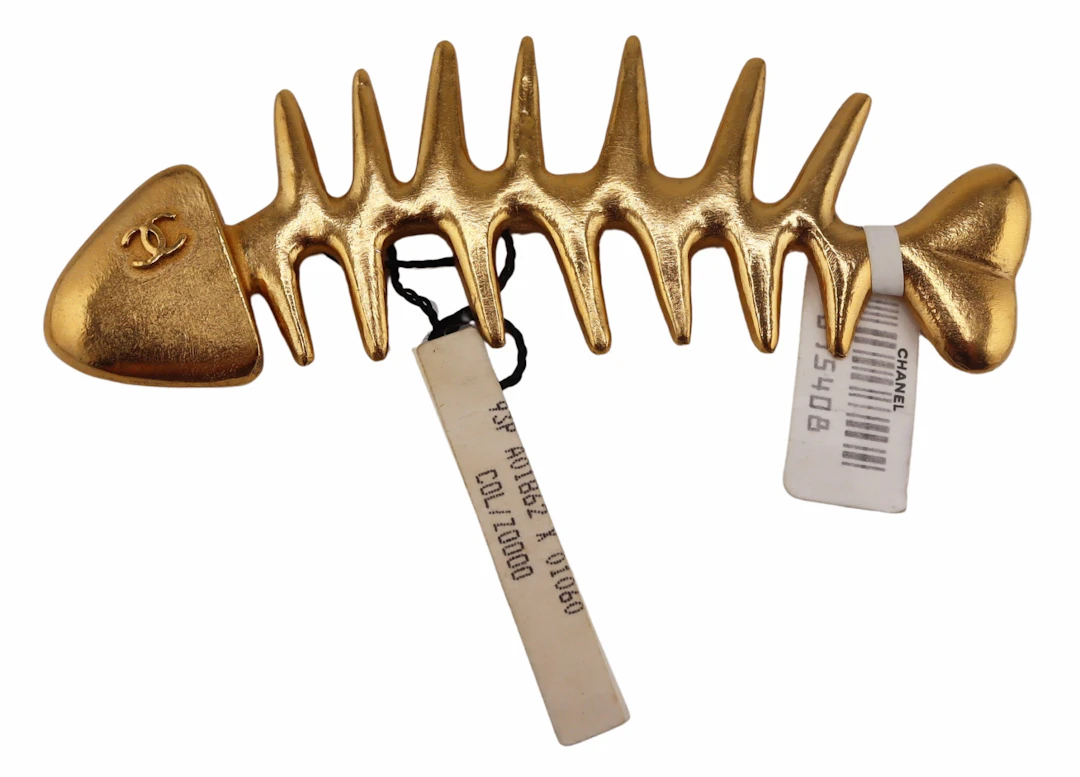 COUTURE. Chanel Gold-Tone Fishbone Brooch with Tag