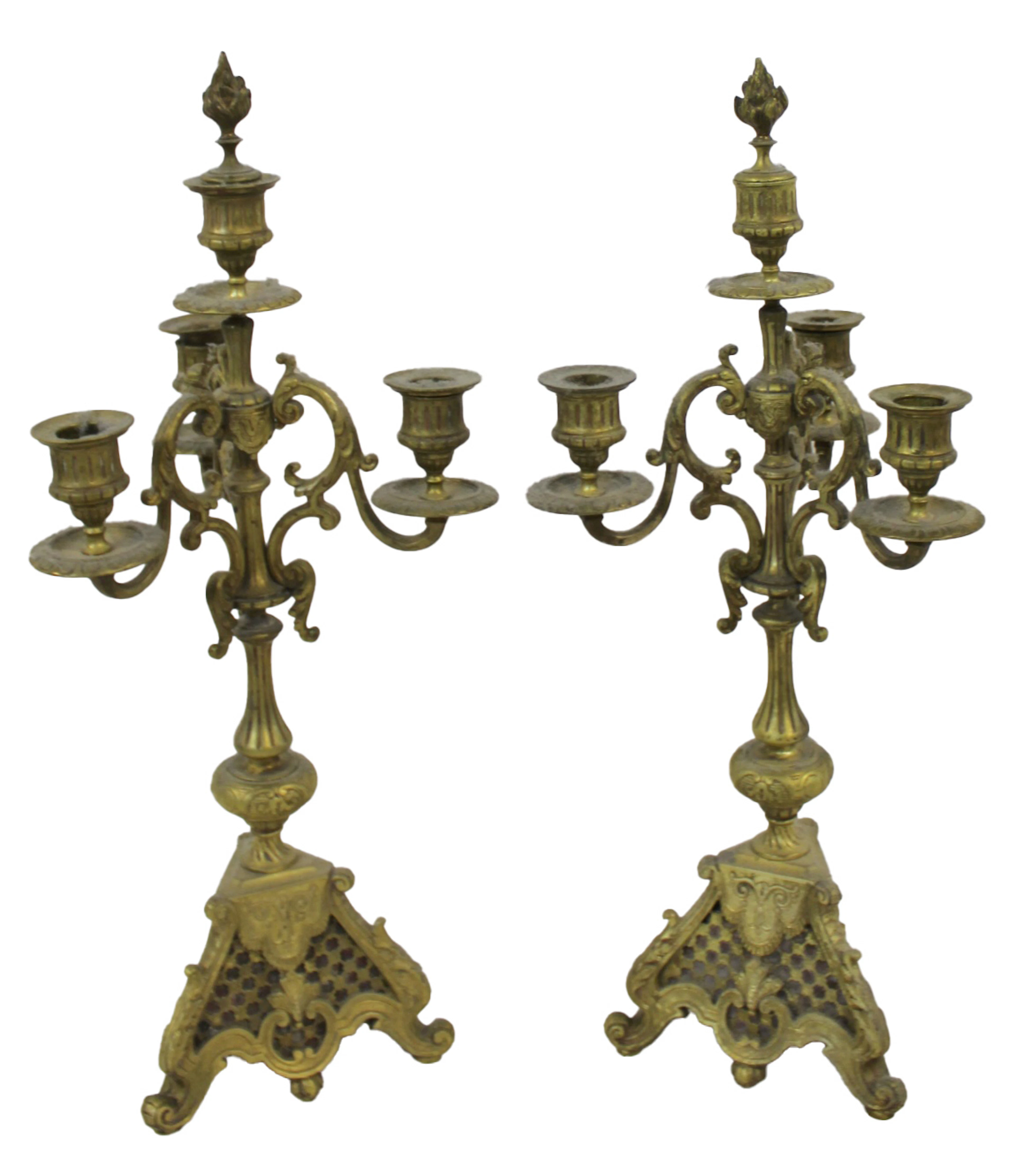 Art Deco Pair of Brass Candelabra.