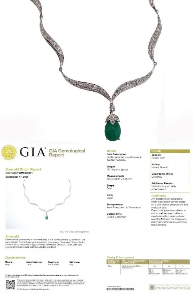 JEWELRY. GIA NATURAL Untreated Colombian Emerald