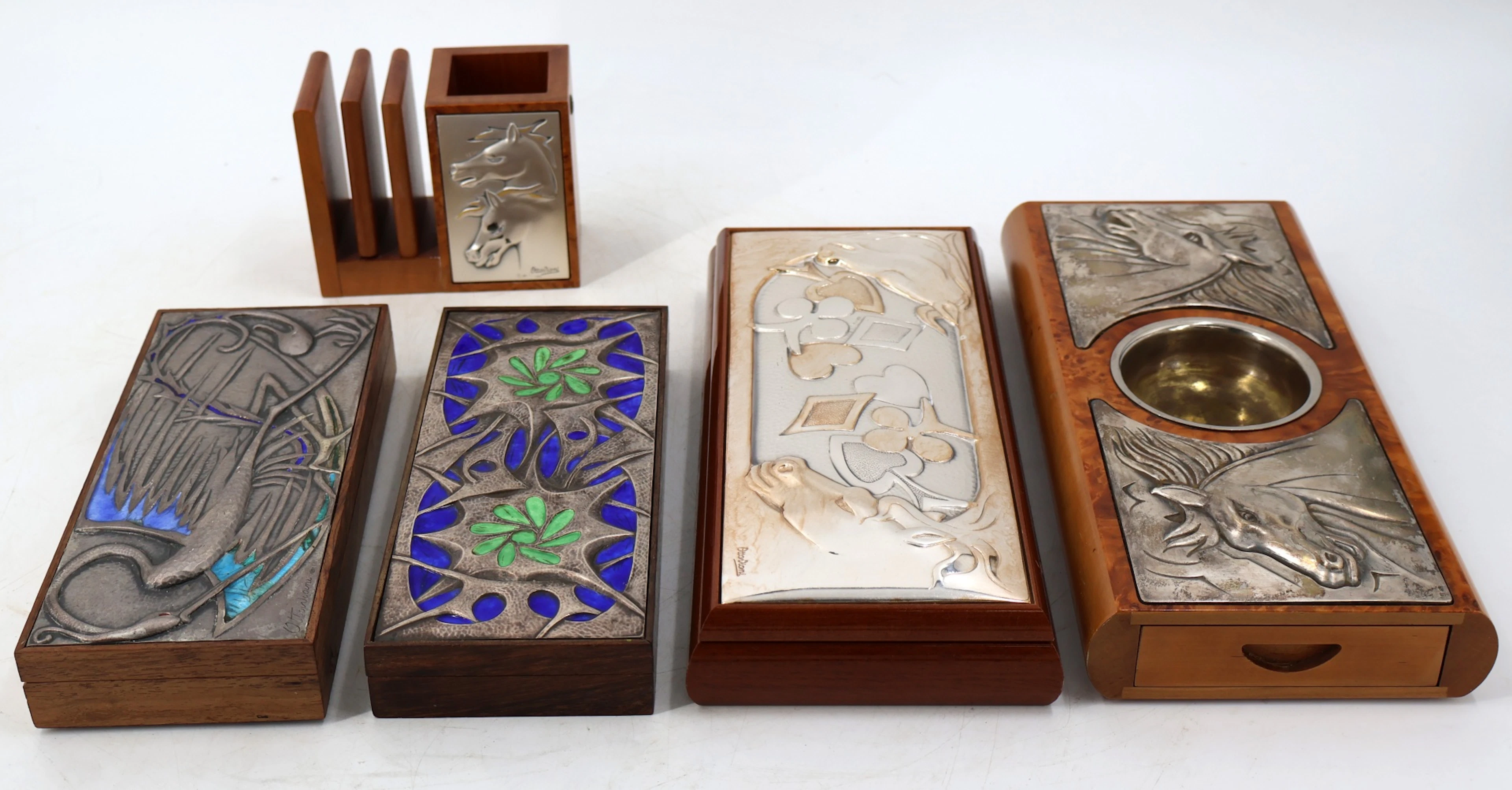 SILVER. (5) Ottaviani Sterling and Wood Objects.