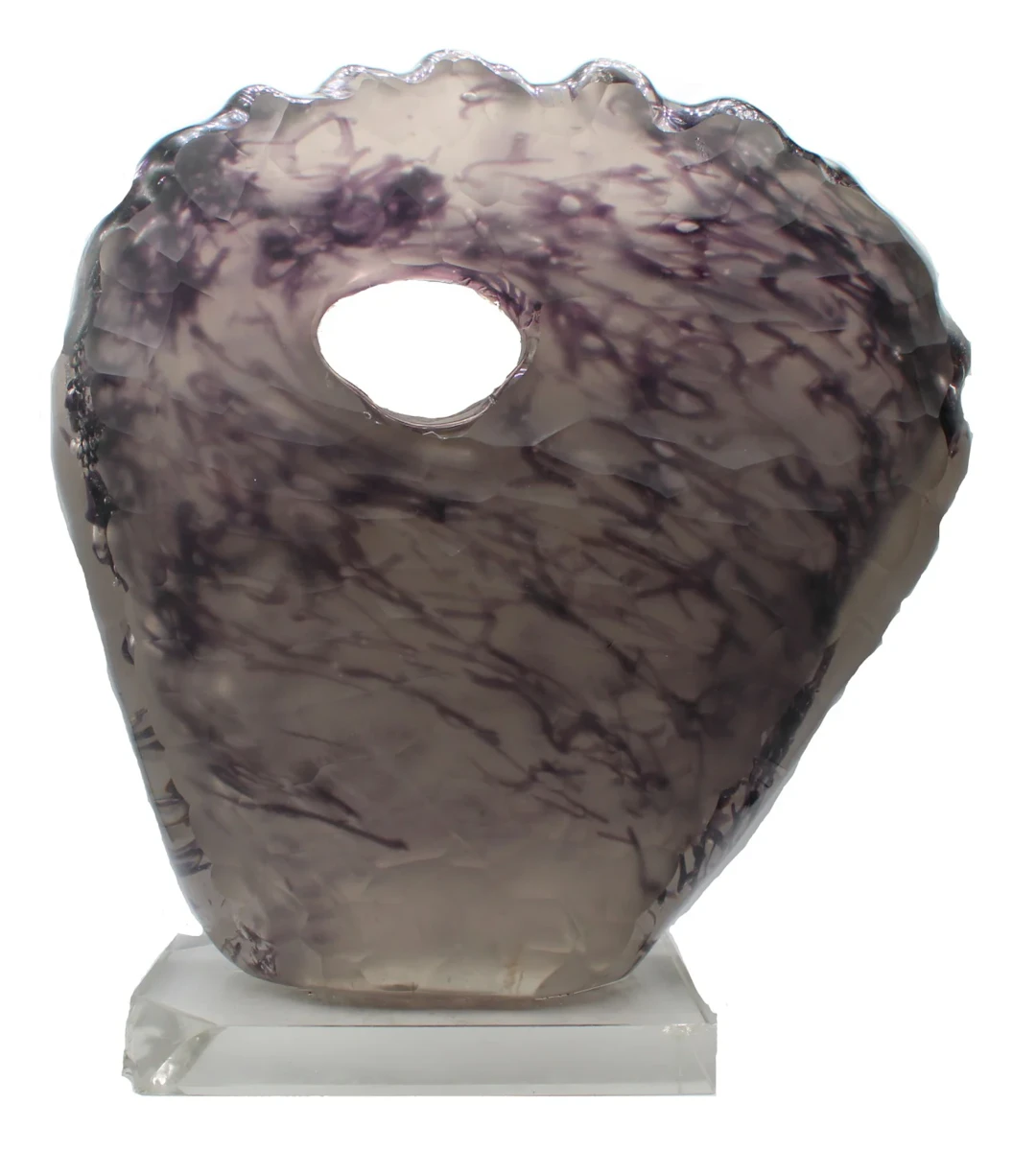 Abstract Clear and Purple Glass Sculpture.