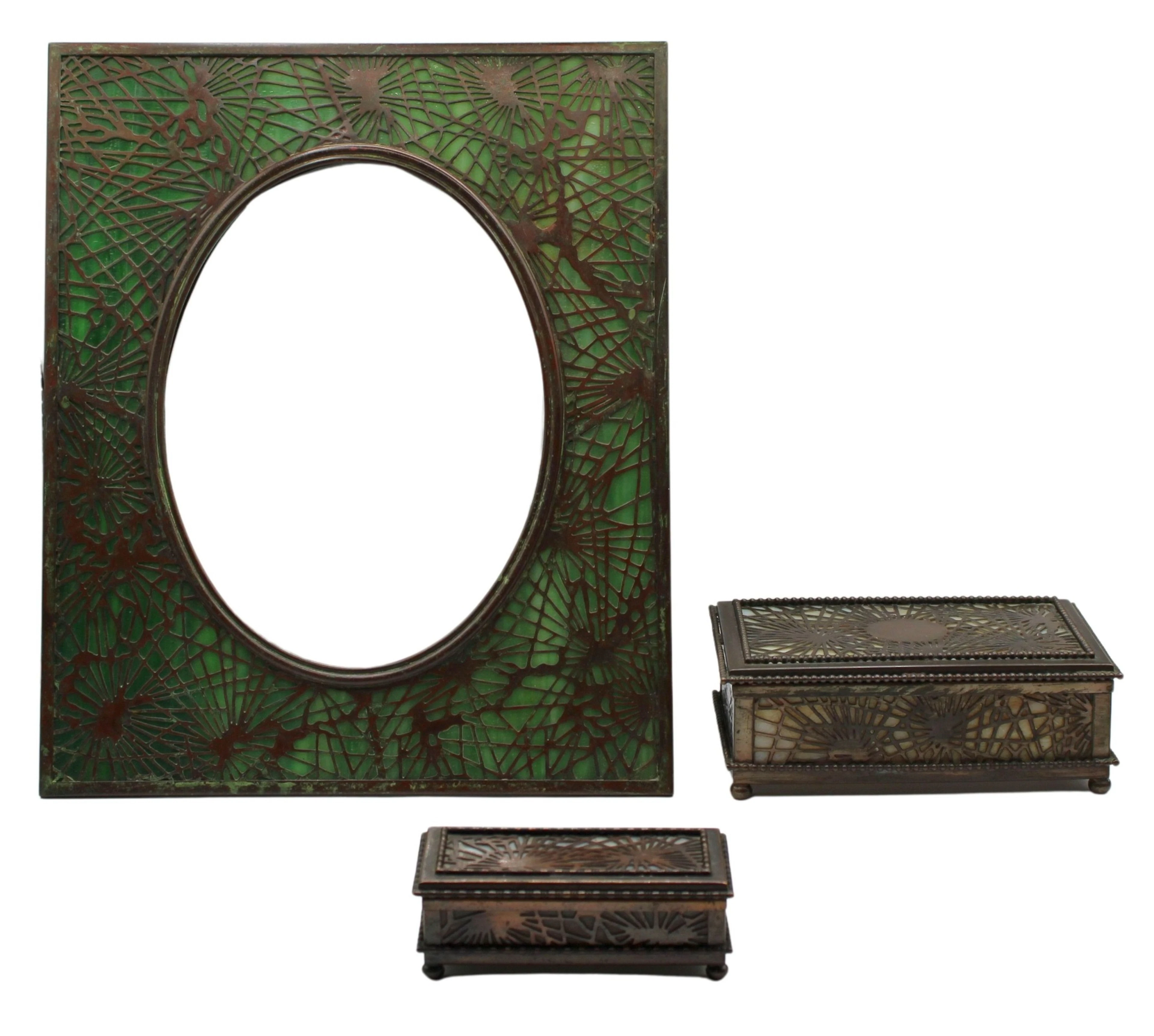 (3) Tiffany Studios Pine Needle Bronze Pieces.