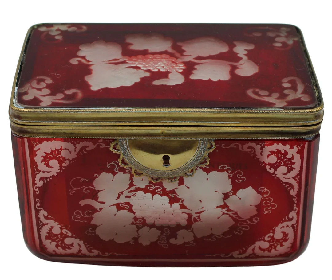 19th C Etched and Carved Ruby Red Box.