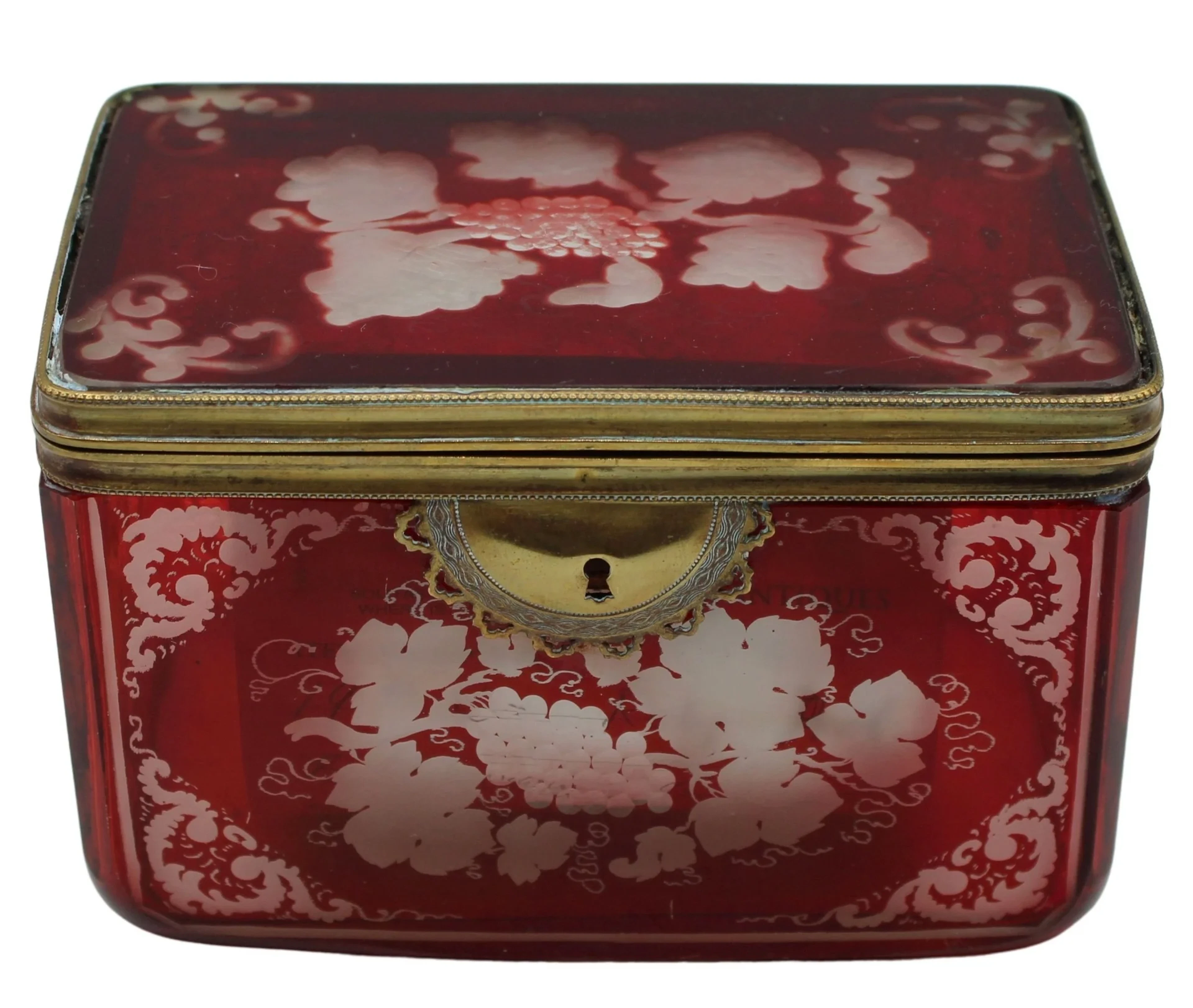 19th C Etched and Carved Ruby Red Box.