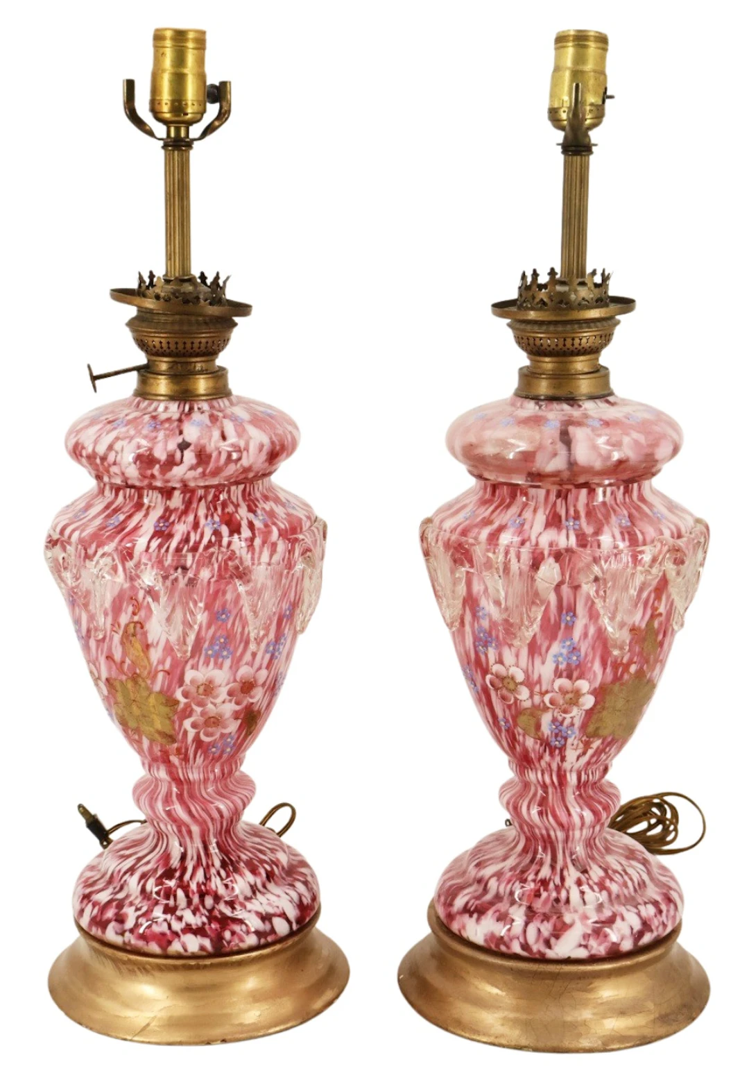 Midcentury Pair of Murano Style Glass Lamps.