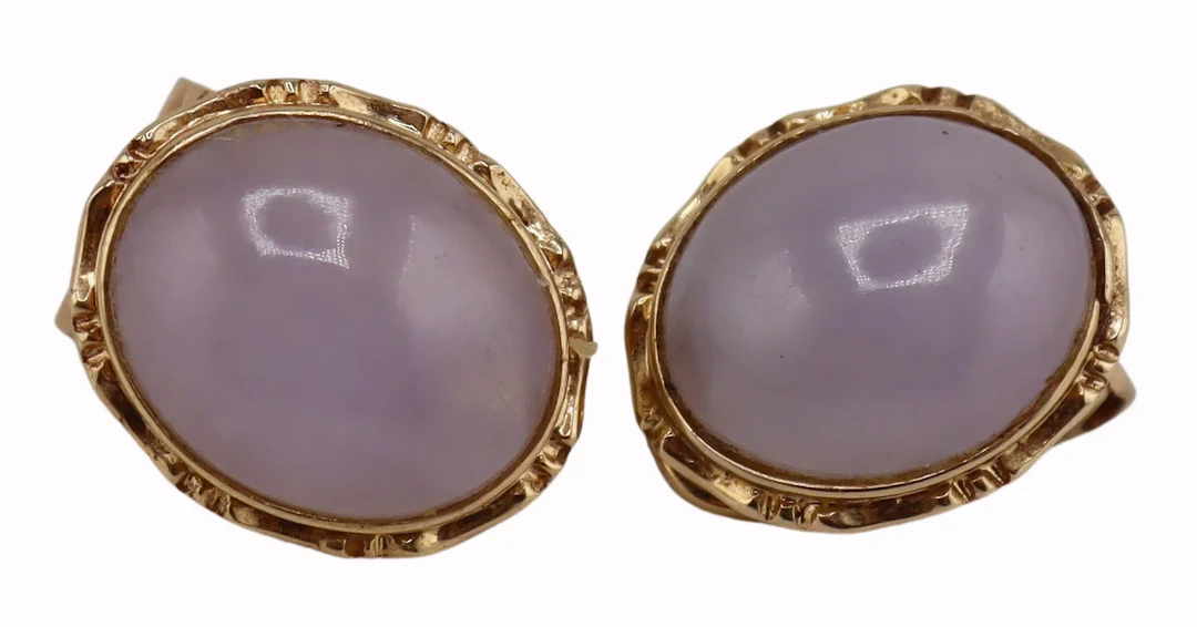JEWELRY. 13.5kt Gold and Lavender Jade Earrings.