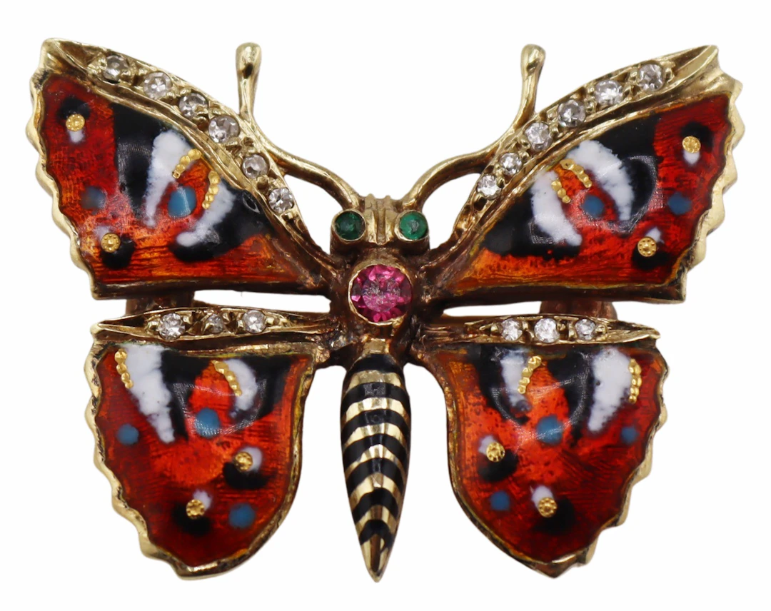 JEWELRY. Signed 14kt Gold, Enamel and Gem