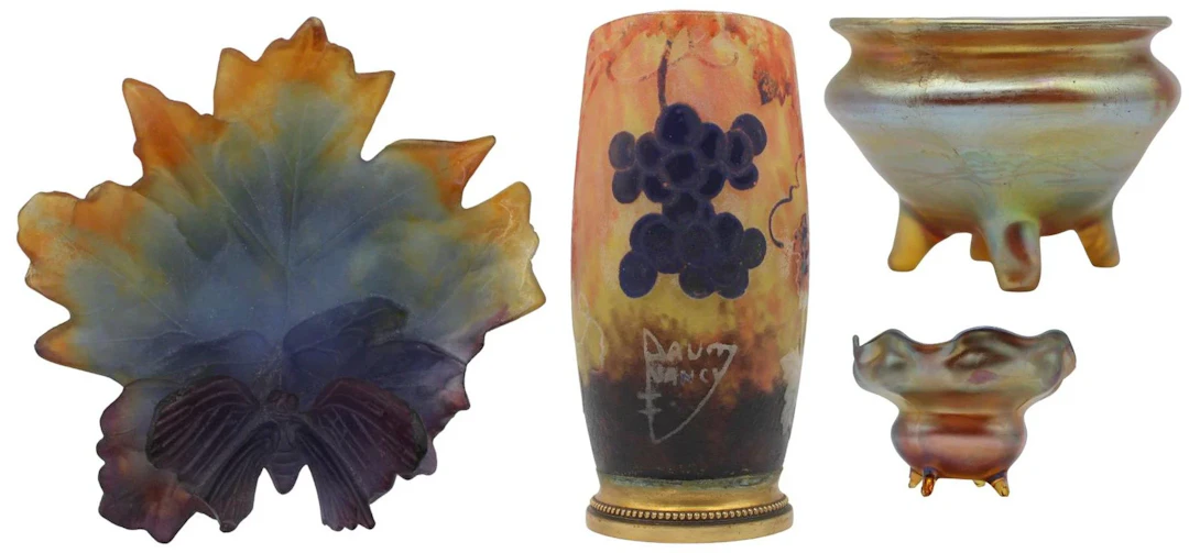 Assortment of (4) Art Glass Objects Inc. Tiffany.