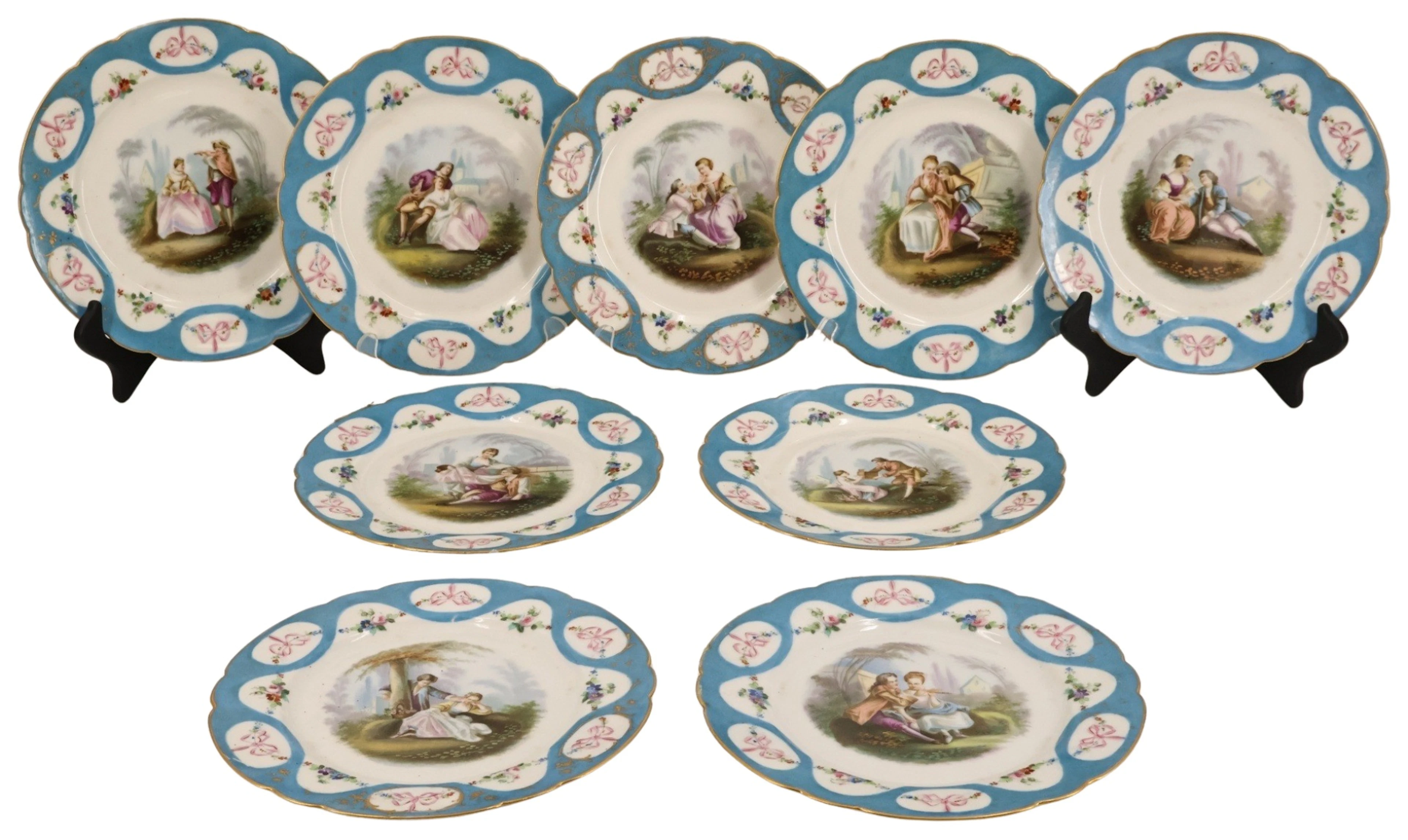 (9) SEVRES Paint Decorated Porcelain Plates.