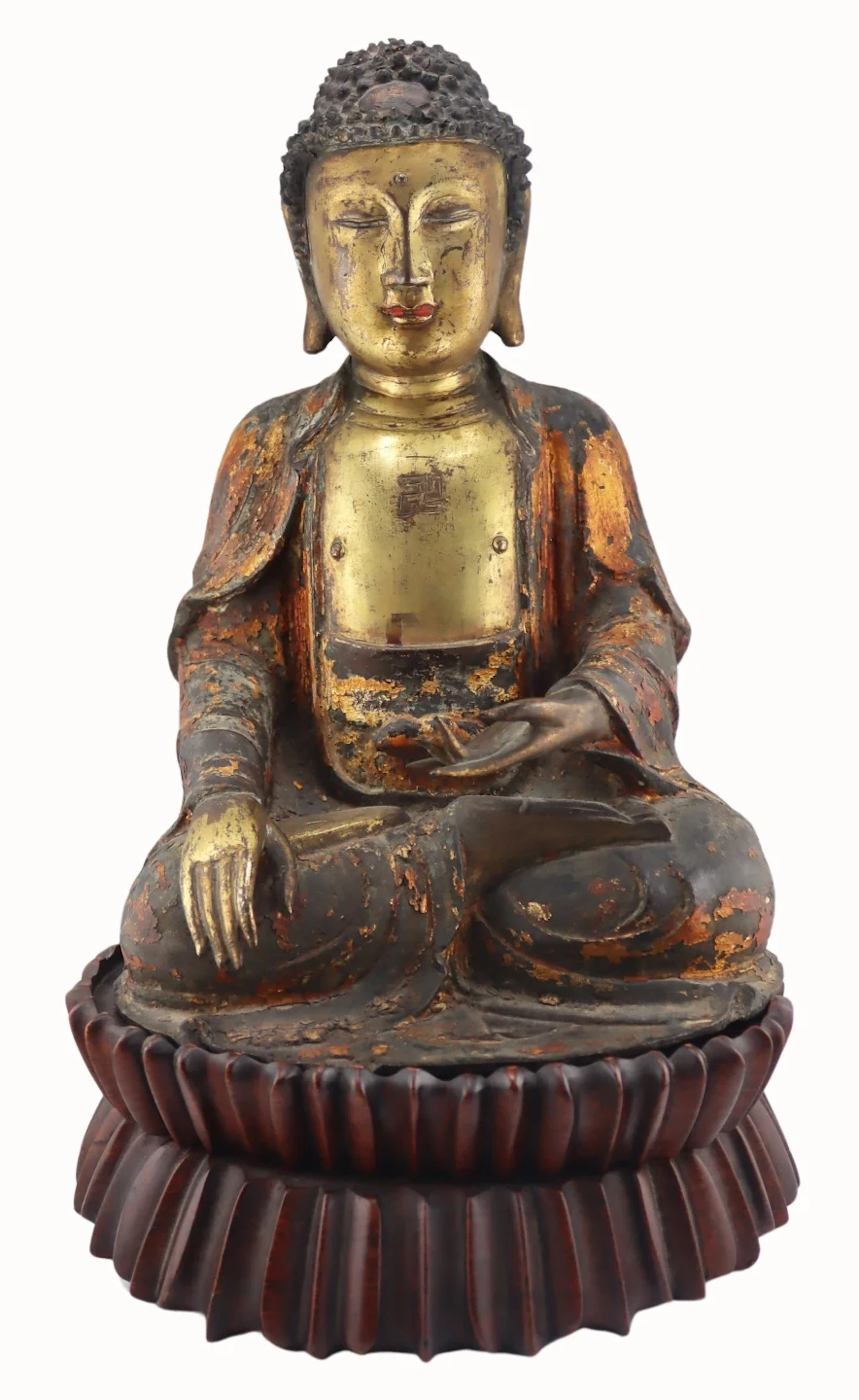 Antique SE Asian Gilt and Lacquered Bronze Buddha.