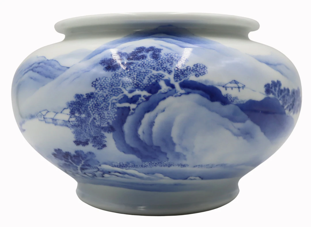MAZUKU KOZAN Blue and White Landscape Jar.
