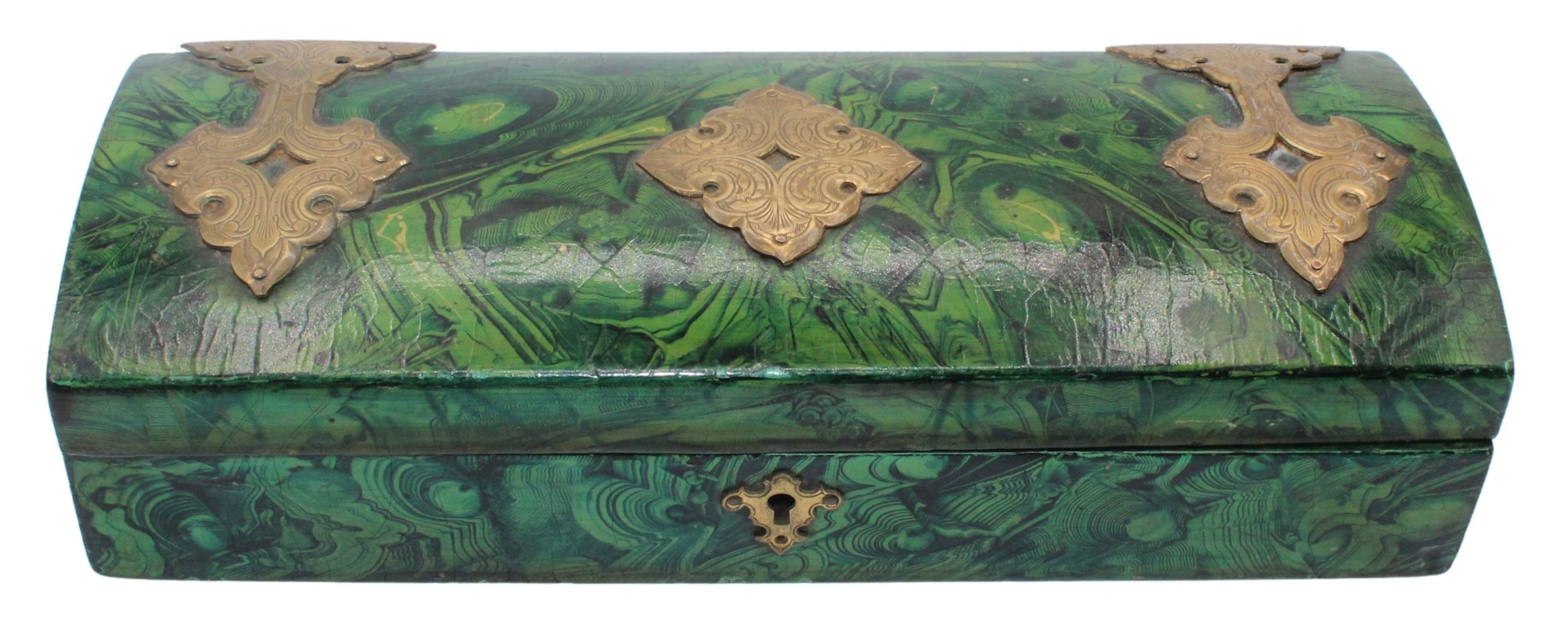 19th C Antique Faux Malachite Painted Box with