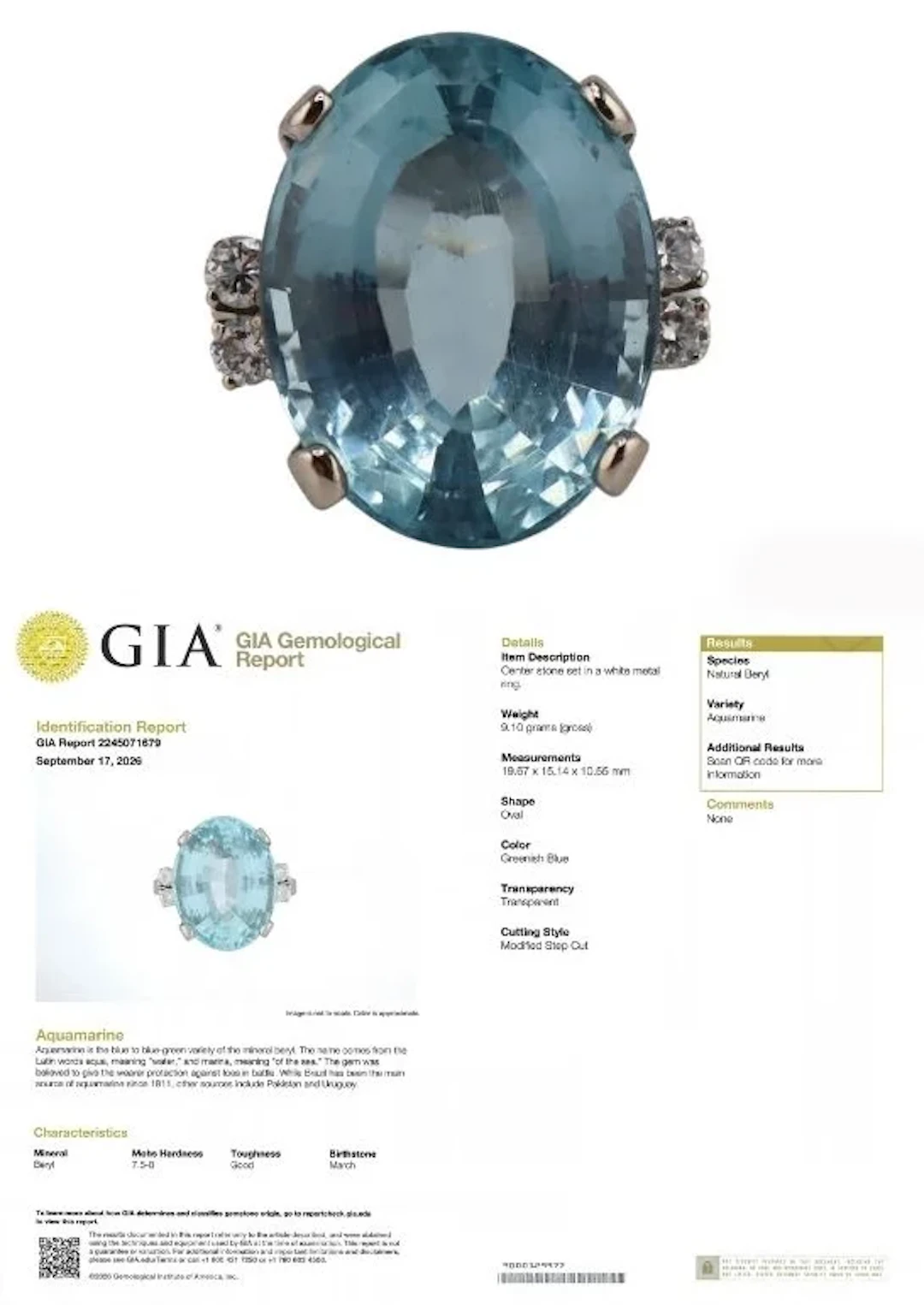 JEWELRY. 14kt Gold, GIA Aquamarine and Diamond