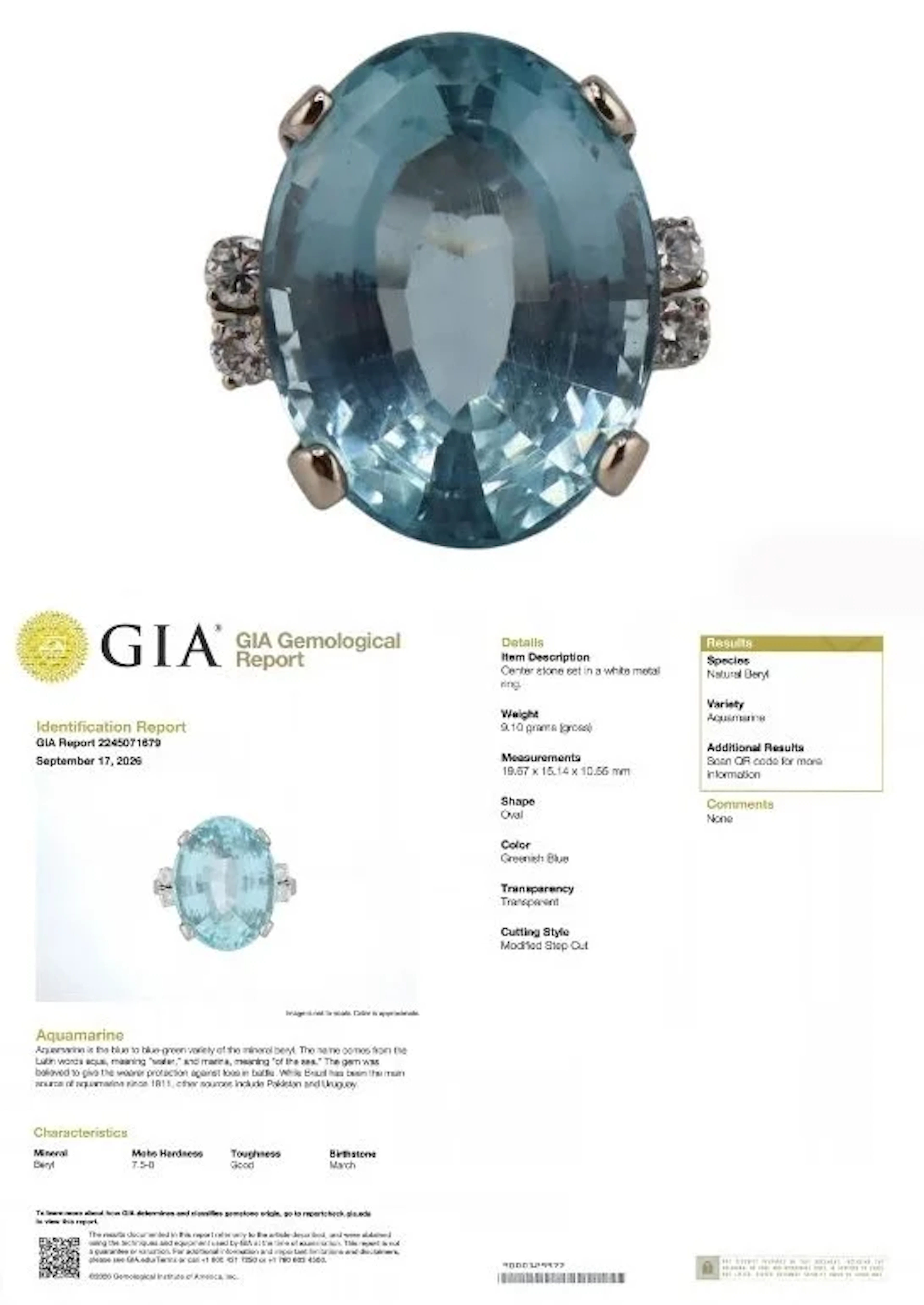 JEWELRY. 14kt Gold, GIA Aquamarine and Diamond