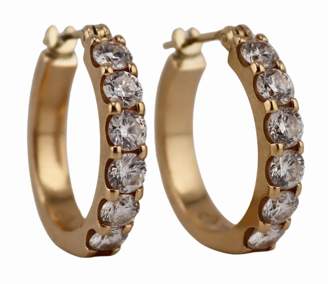 JEWELRY. 13.75kt Gold and Diamond Hoop Earrings.