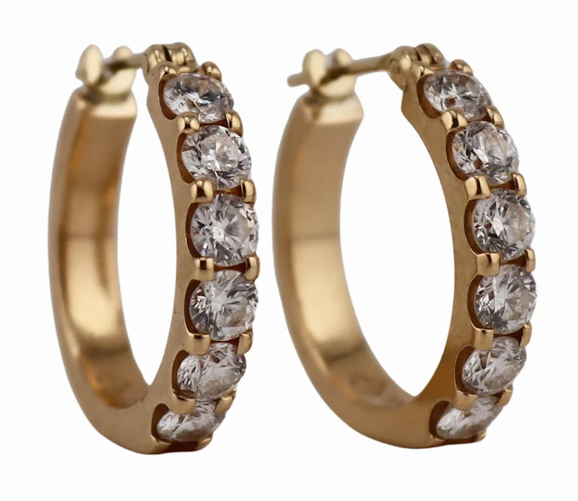 JEWELRY. 13.75kt Gold and Diamond Hoop Earrings.