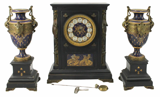 Antique Renaissance Revival Clock Garniture Set.