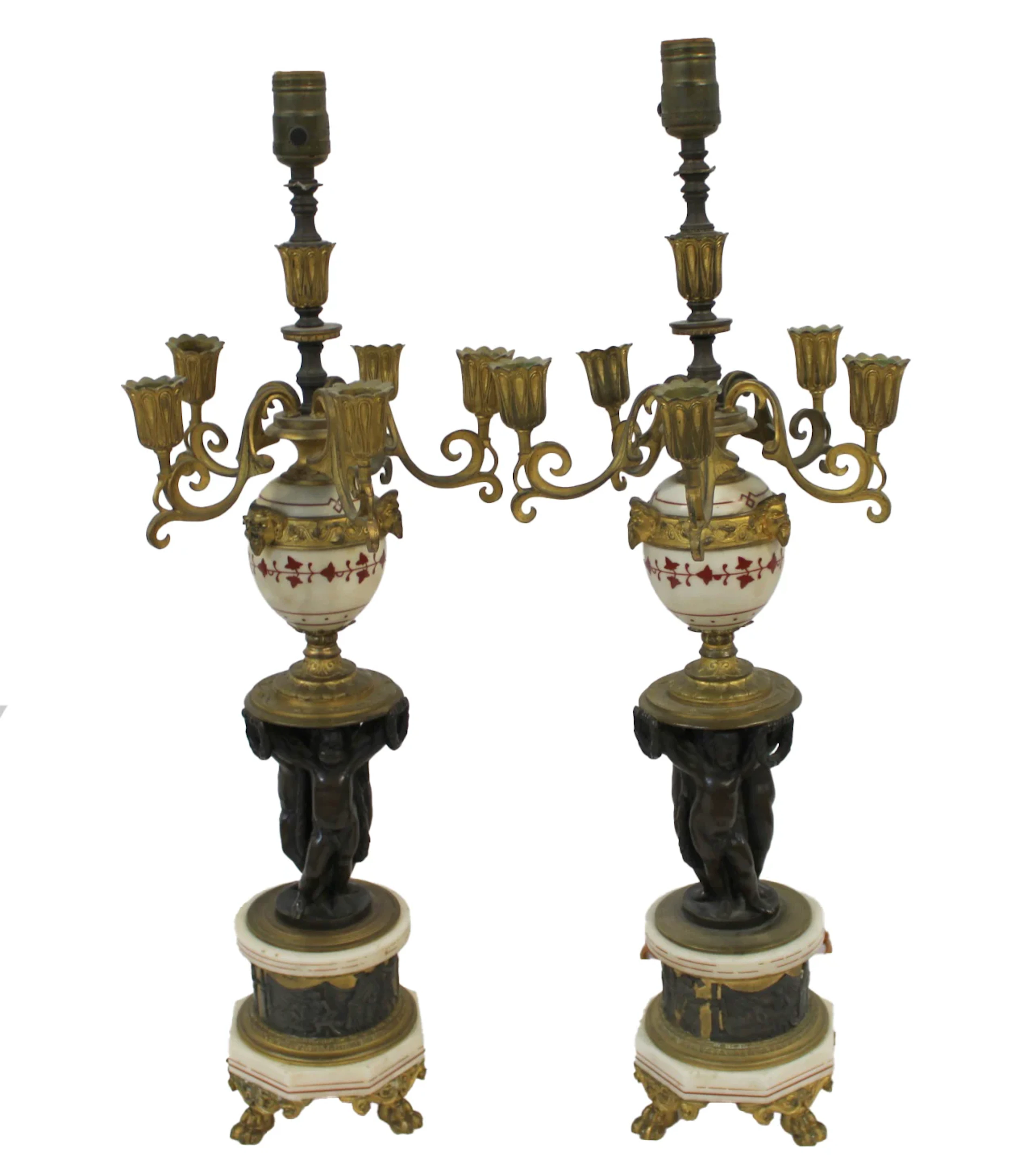 Fine Antique Pair of Gilt Patinated Bronze &