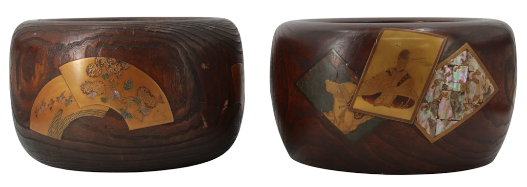 Near Pair of Japanese Lacquered Hibachi.