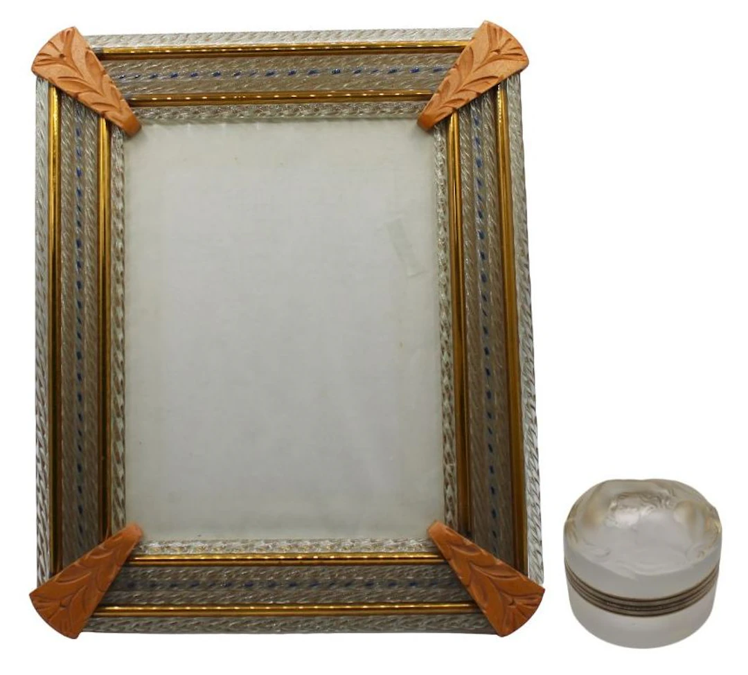 Vintage Murano Glass and Wood Frame and Lalique