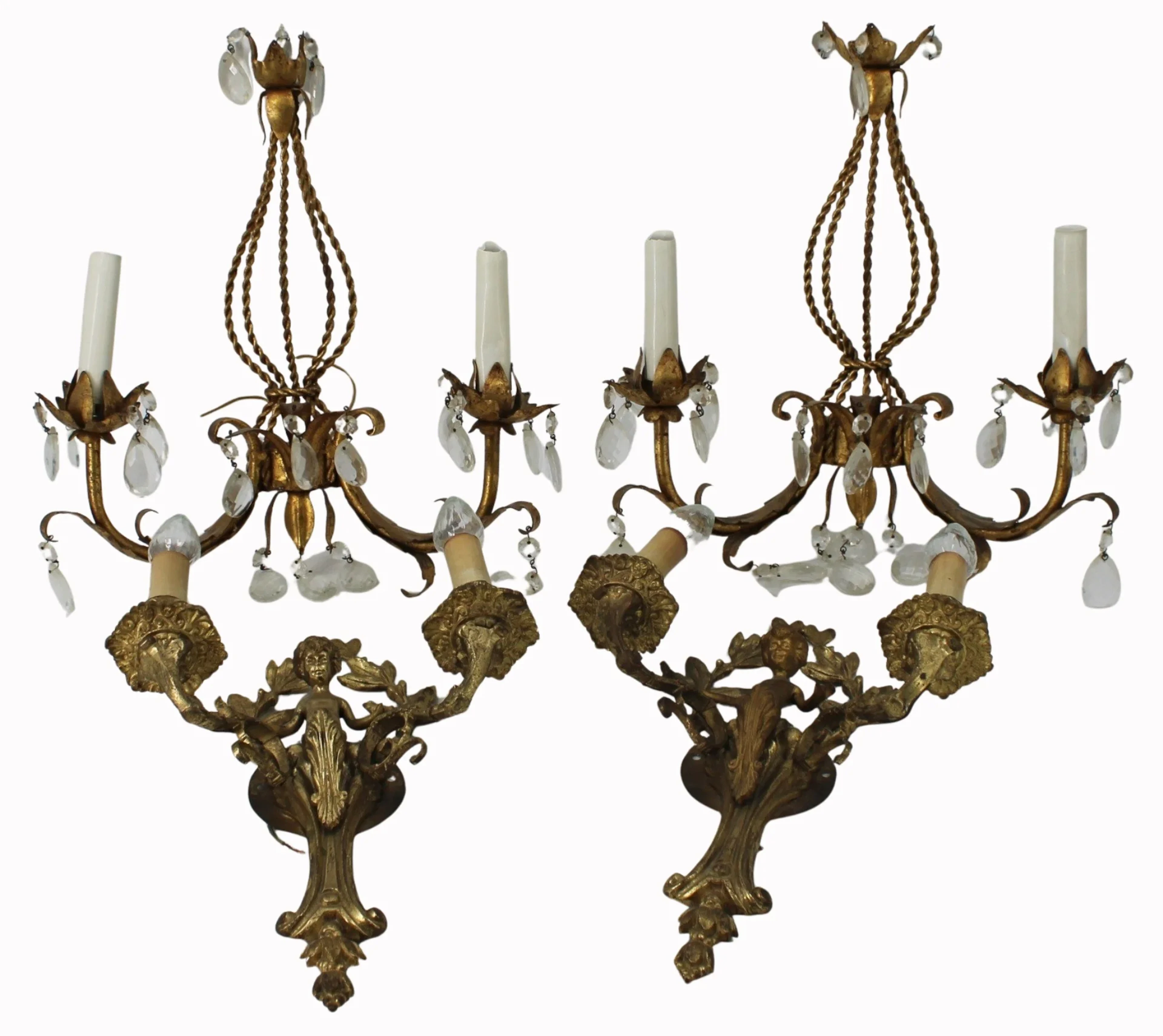 (2) Pairs of Vintage Gilt Bronze Sconces.