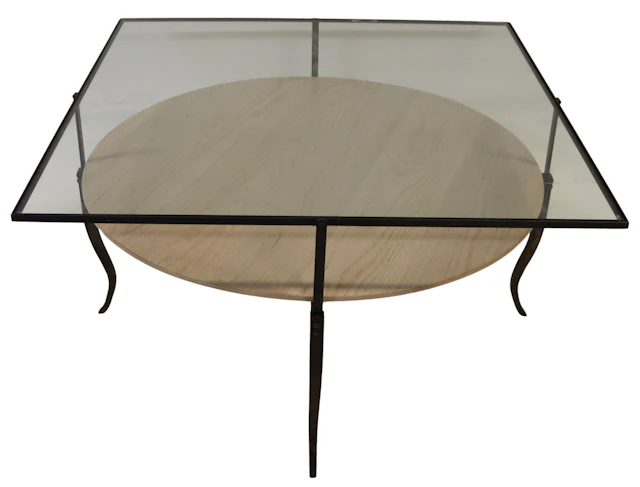 Contemporary Wood and Glass Top Coffee Table.