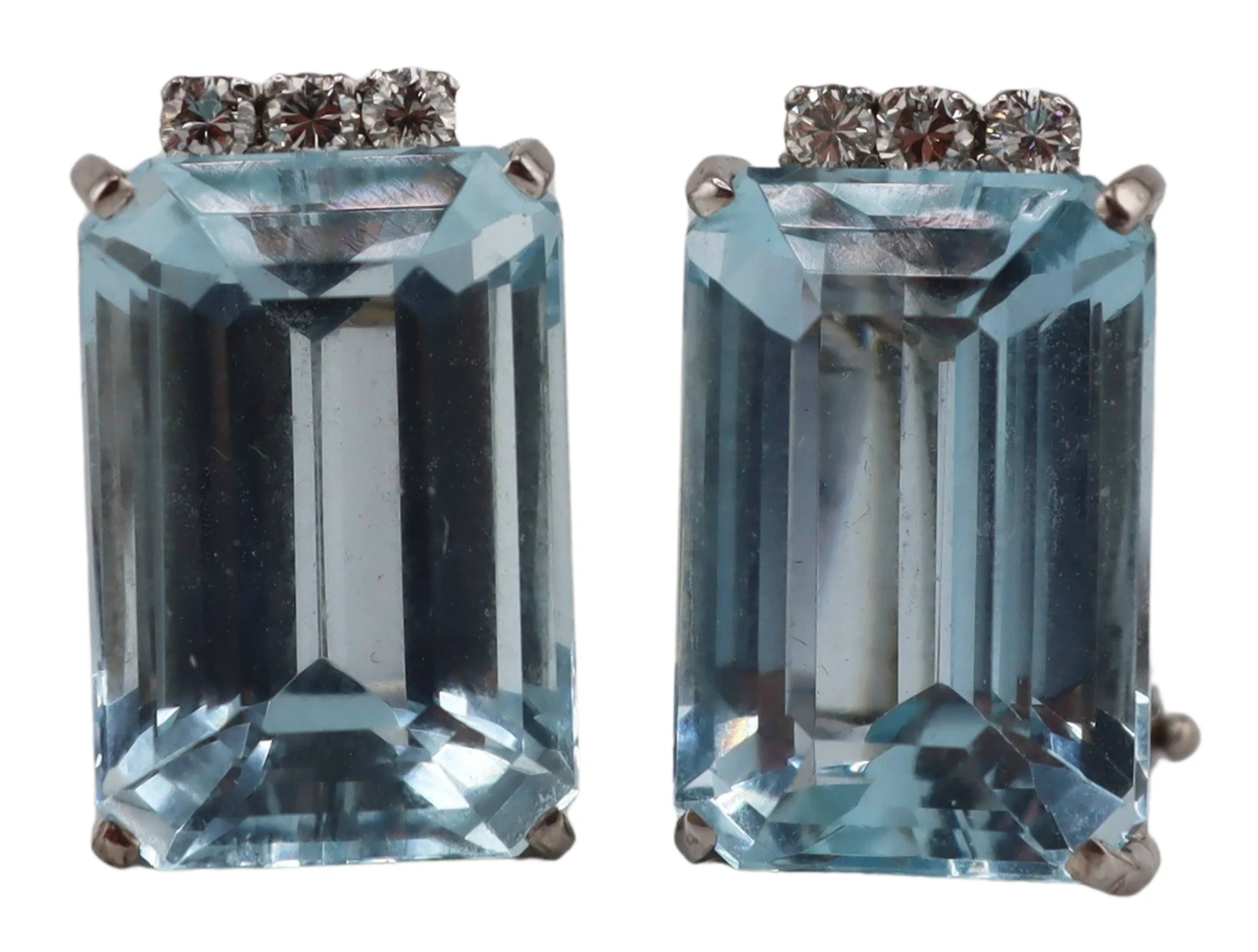 JEWELRY. Pair of Signed 17kt Gold Aquamarine and