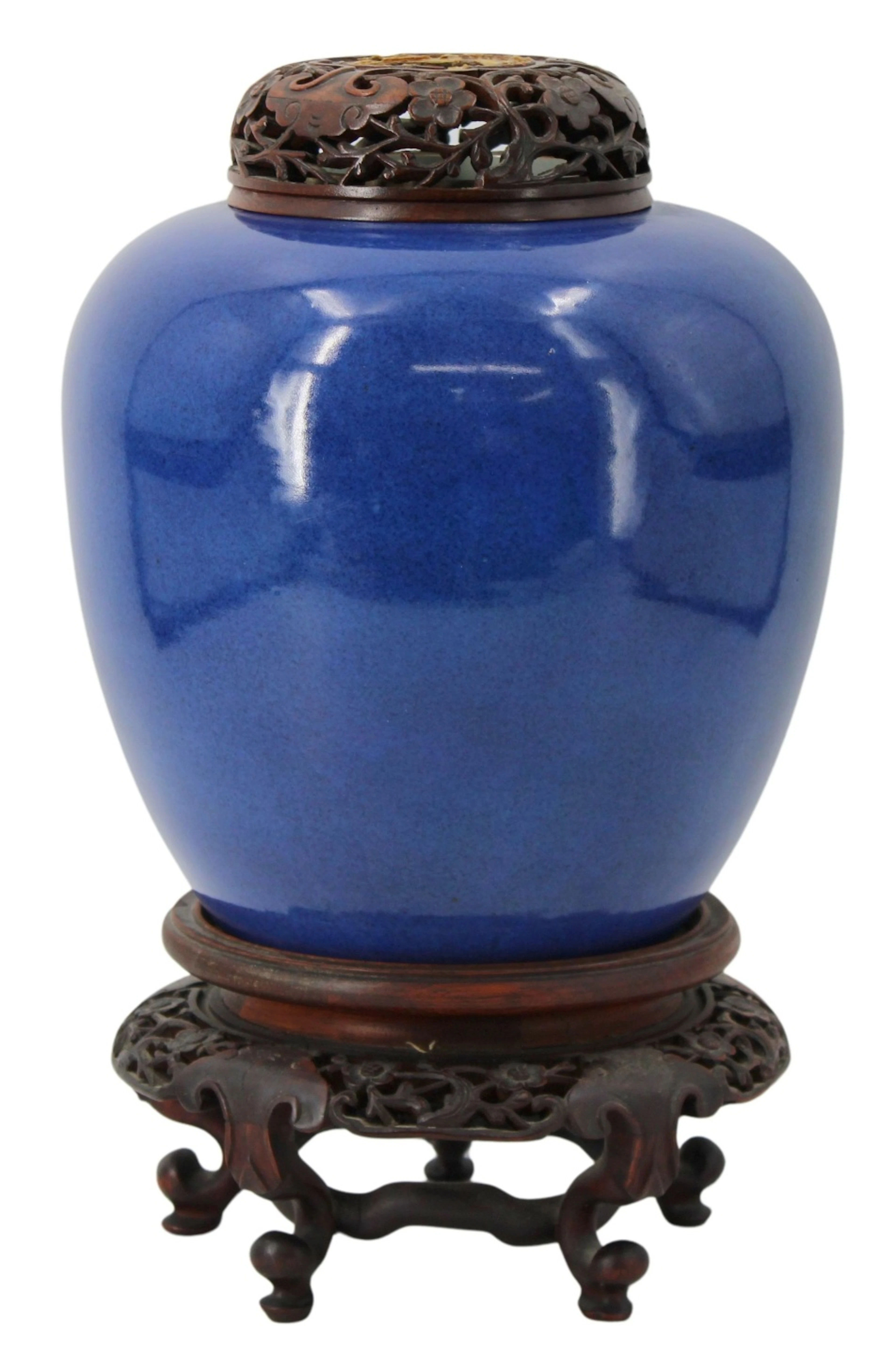 Chinese Porcelain Bleu Souffle Vase with Carved