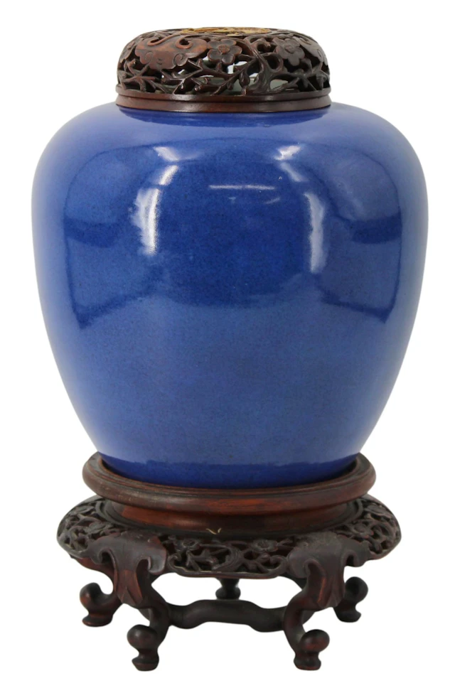 Chinese Porcelain Bleu Souffle Vase with Carved