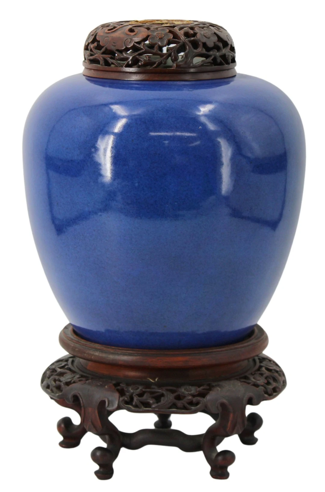 Chinese Porcelain Bleu Souffle Vase with Carved