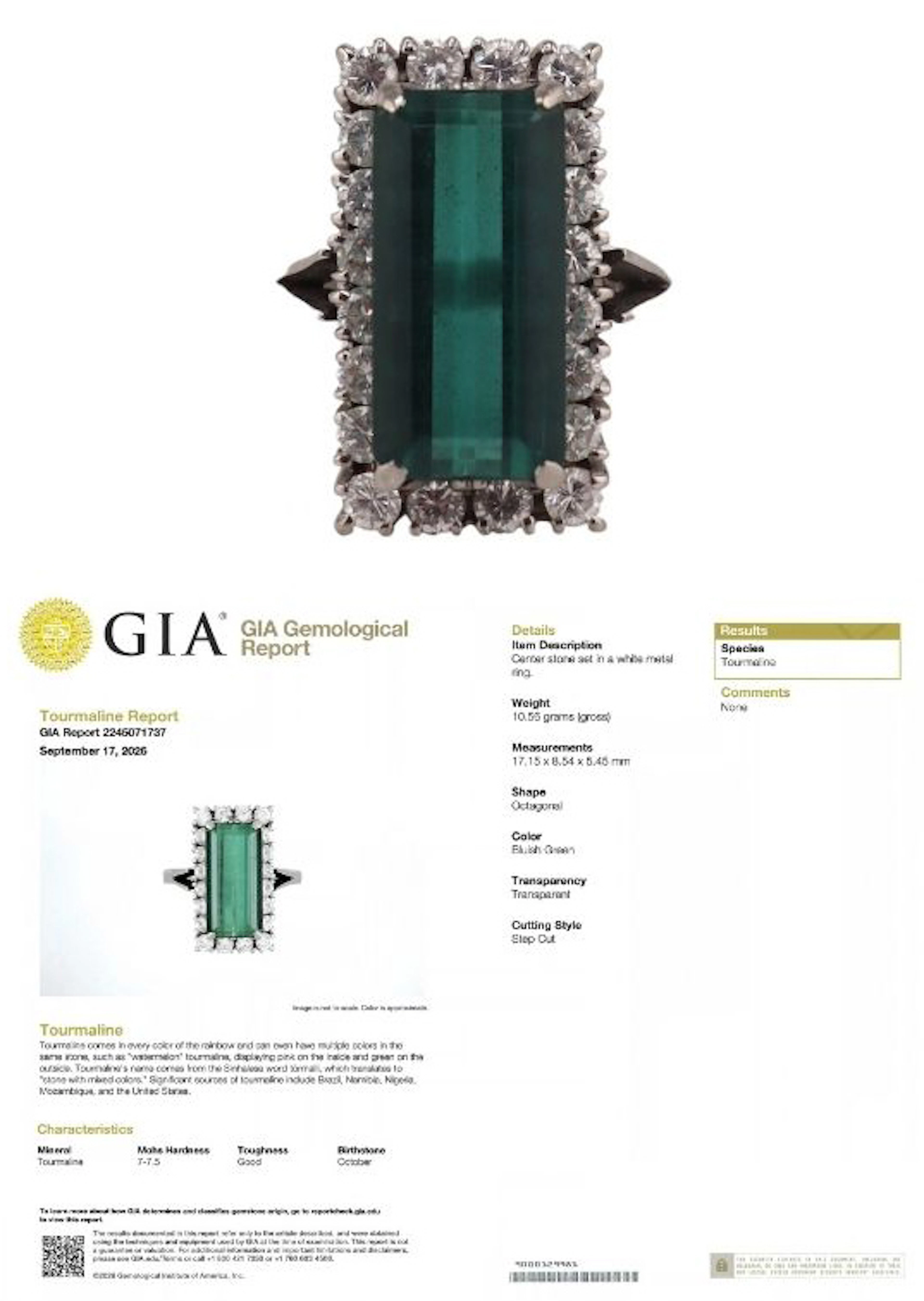 JEWELRY. Signed S+F 18kt GIA Tourmaline & Diamond