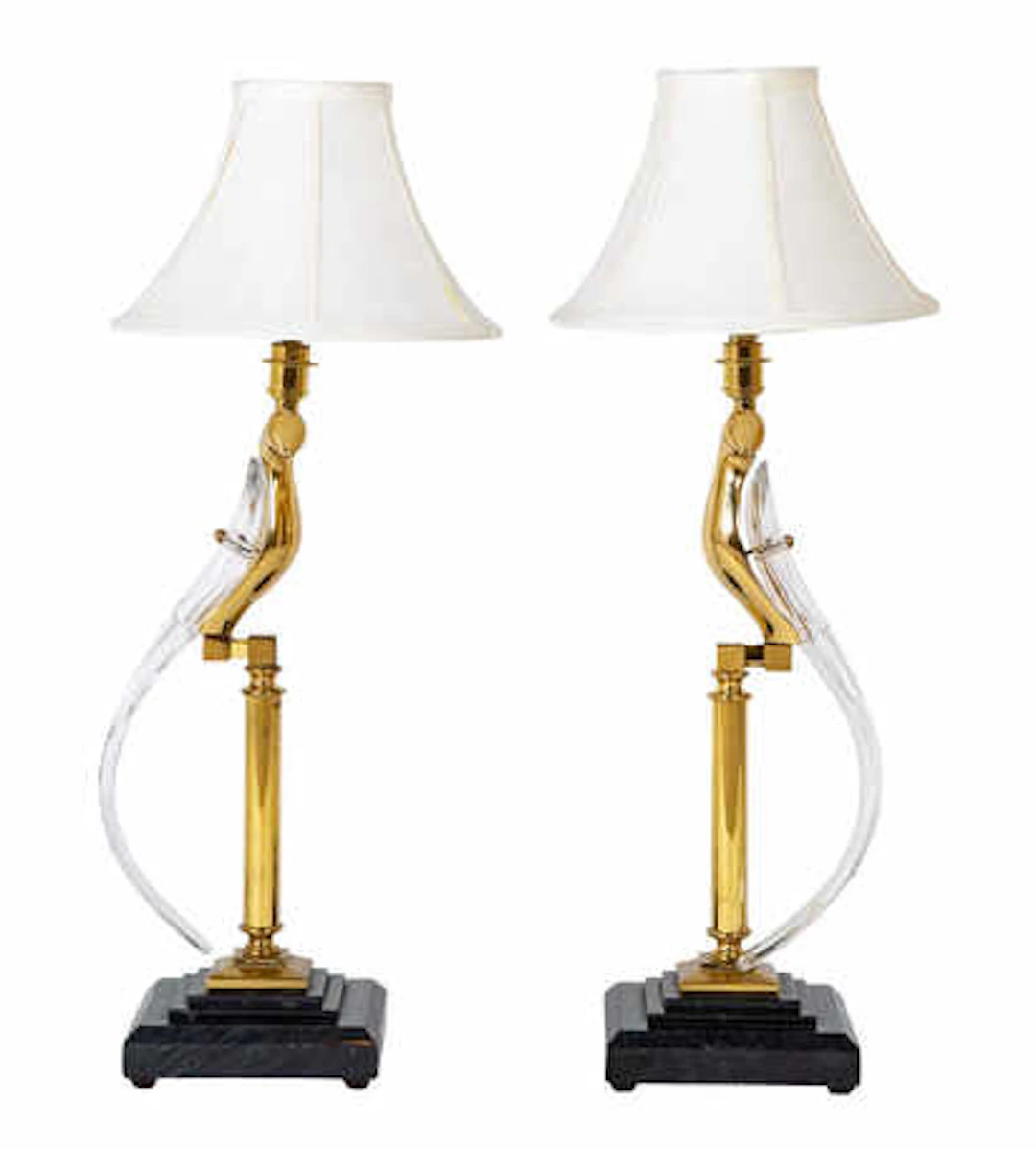 Vintage Pr of Brass & Murano Glass Bird Lamps.