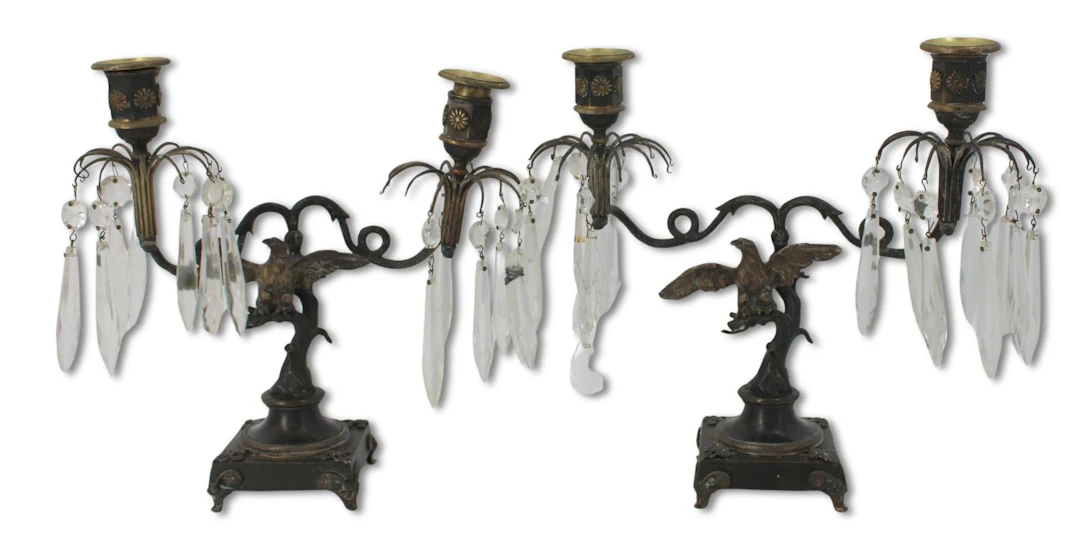 A Fine Pr Of Antique Gilt & Patinated Bronze Eagle