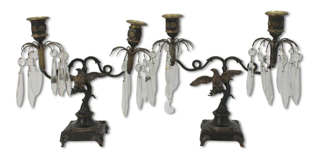A Fine Pr Of Antique Gilt & Patinated Bronze Eagle