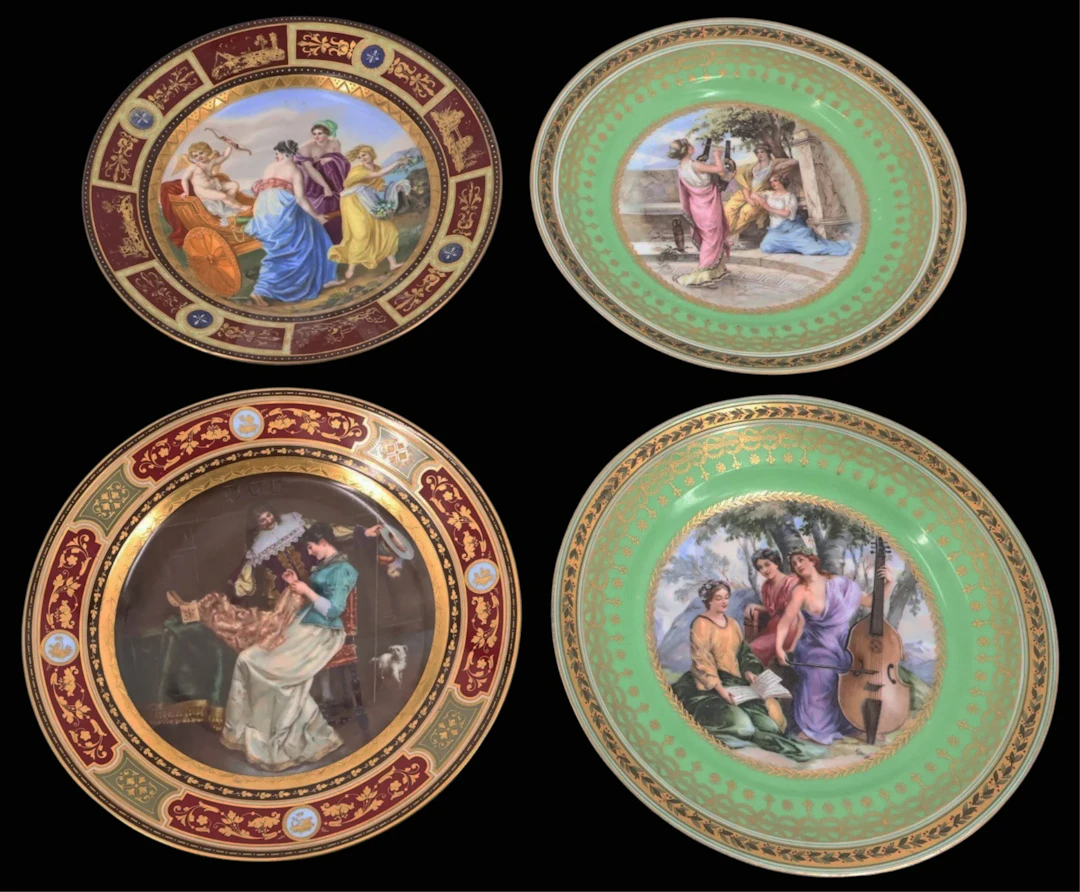 (4) Royal Vienna Signed Porcelain Plates.